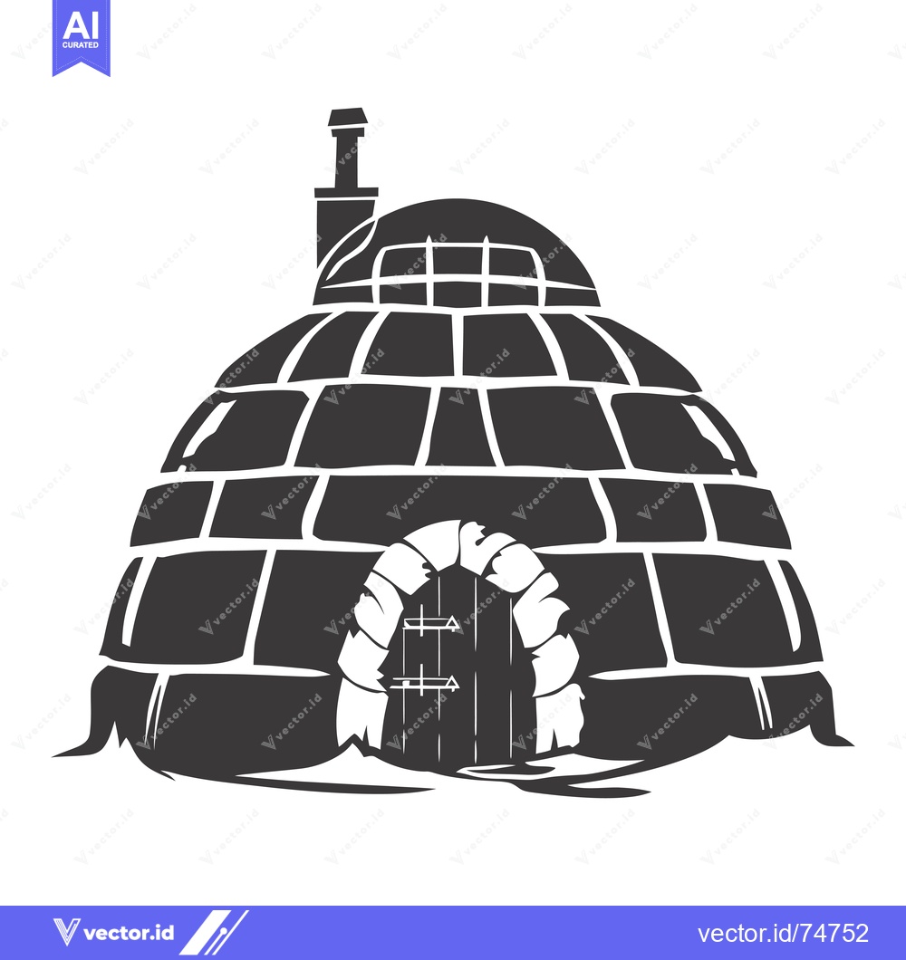 Premium Vector dari Black and White Illustration of a Traditional Igloo with a Chimney