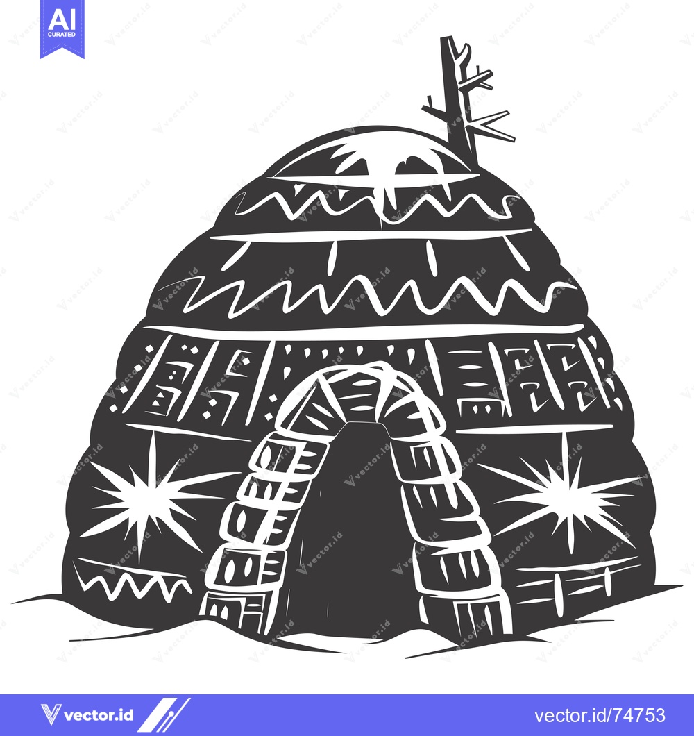 Premium Vector dari Black and White Illustration of an Igloo with a Stick on Top