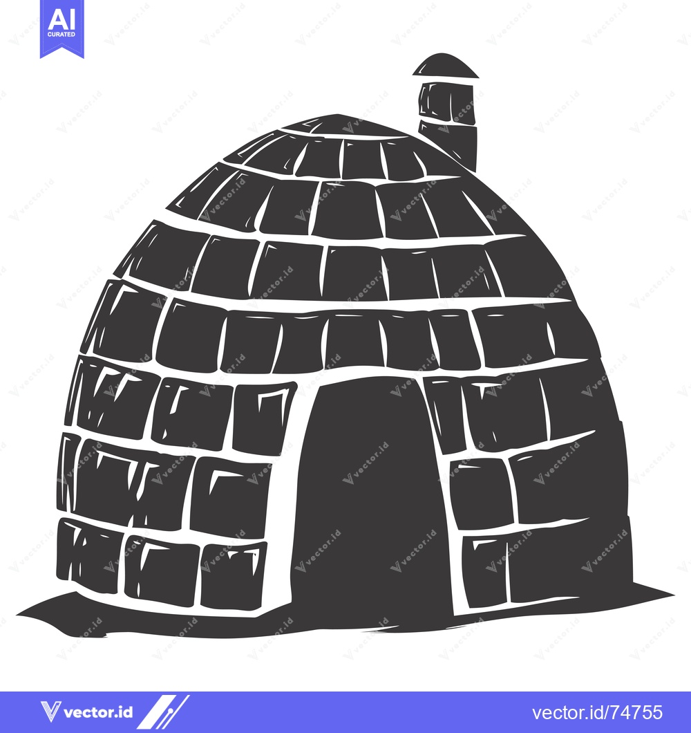 Premium Vector of A Black and White Illustration of a Simple Igloo with a Door and a Chi