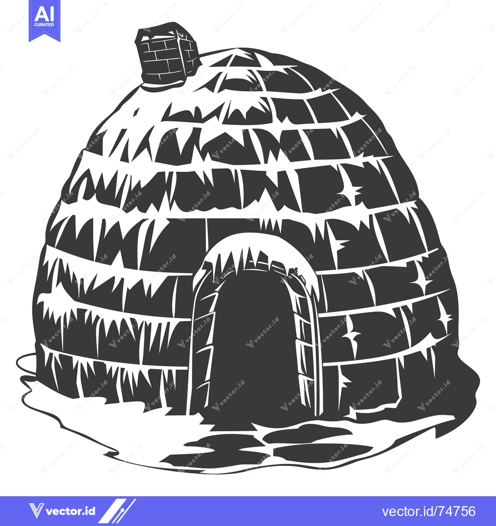 Premium Vector of A Black and White Illustration of an Igloo with a Small Chimney