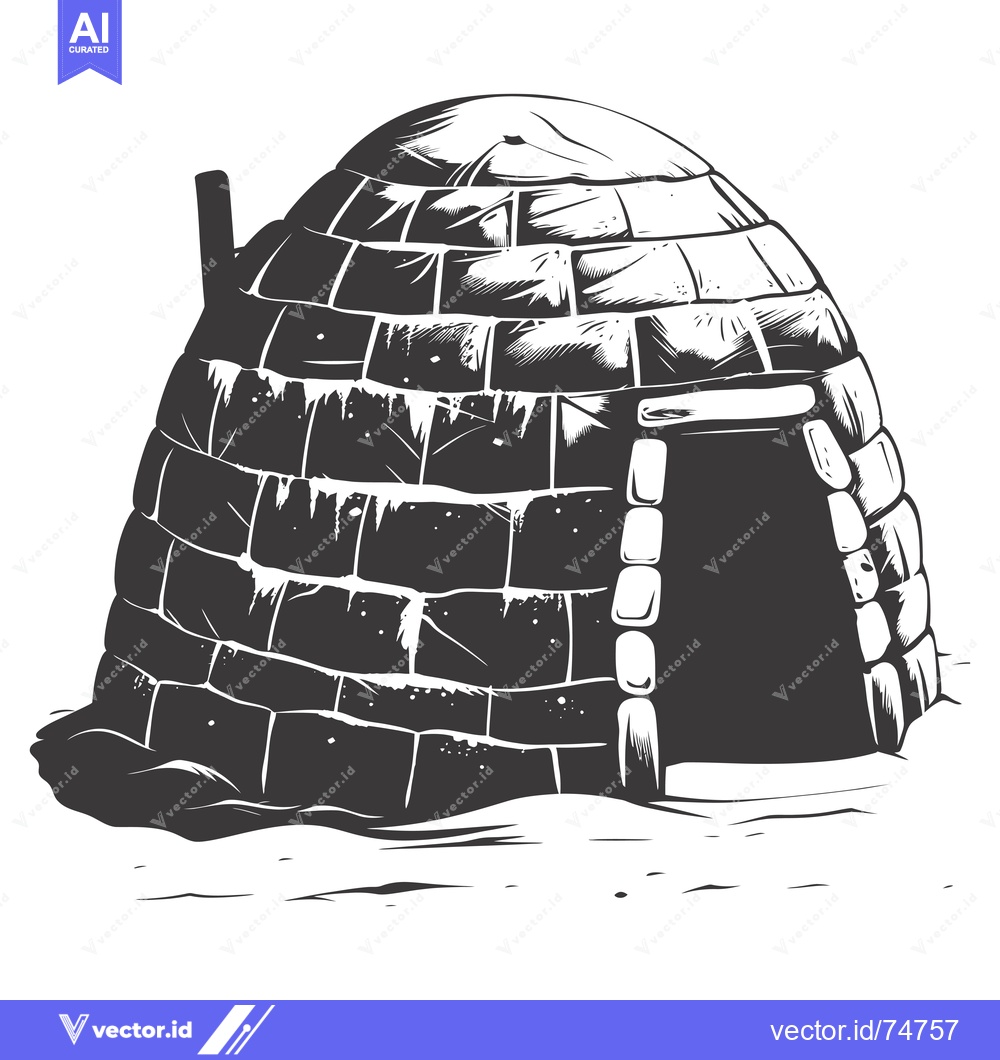 Premium Vector of Black and White Illustration of an Igloo with a Doorway