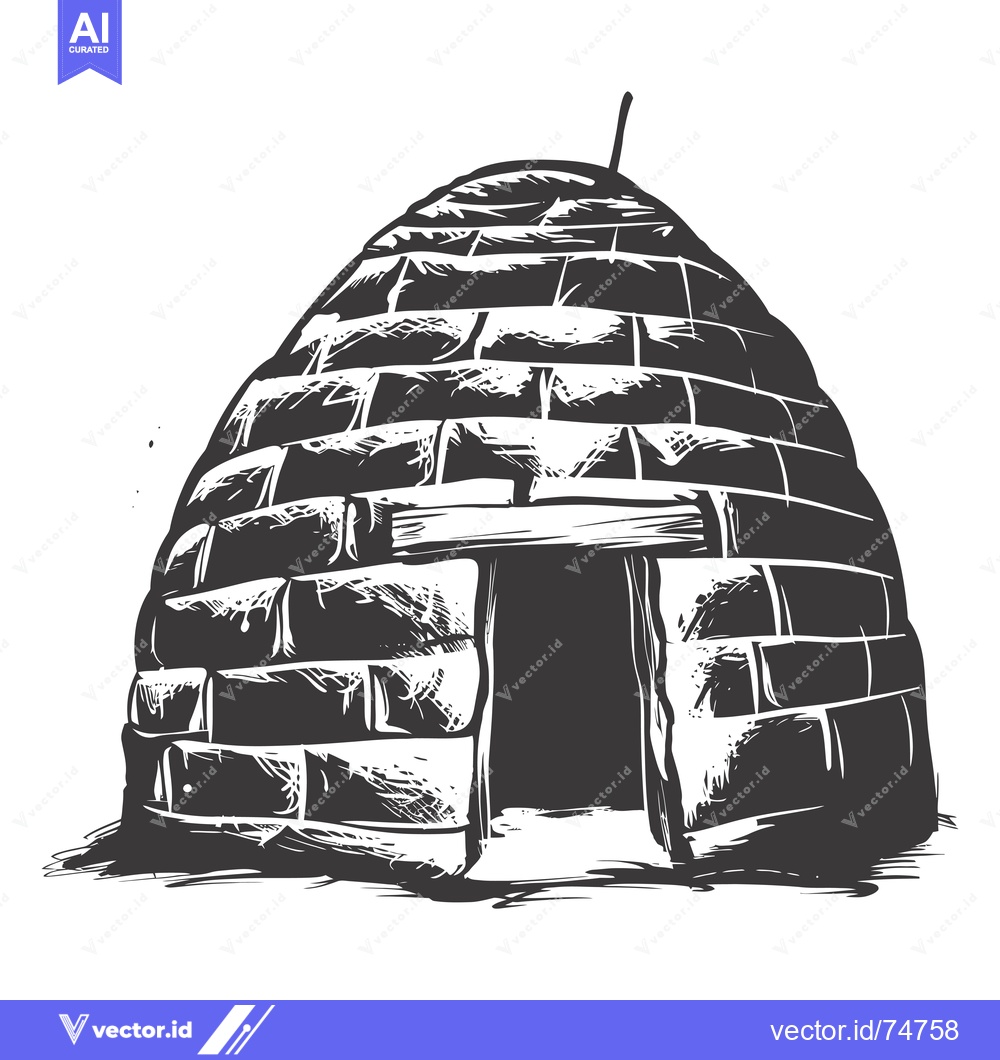 Premium Vector dari Hand-drawn sketch of a traditional igloo with a doorway and a wooden l