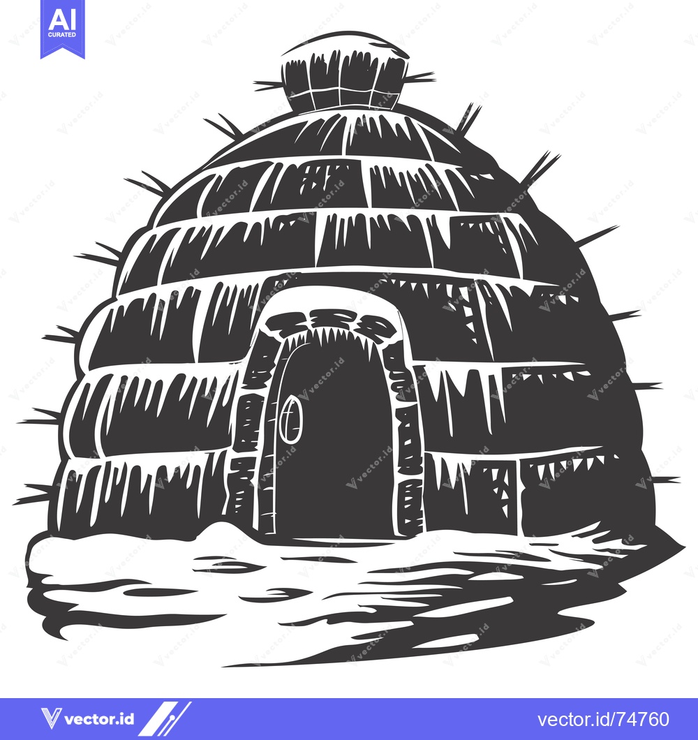 Premium Vector dari A Black and White Illustration of an Igloo with a Doorway