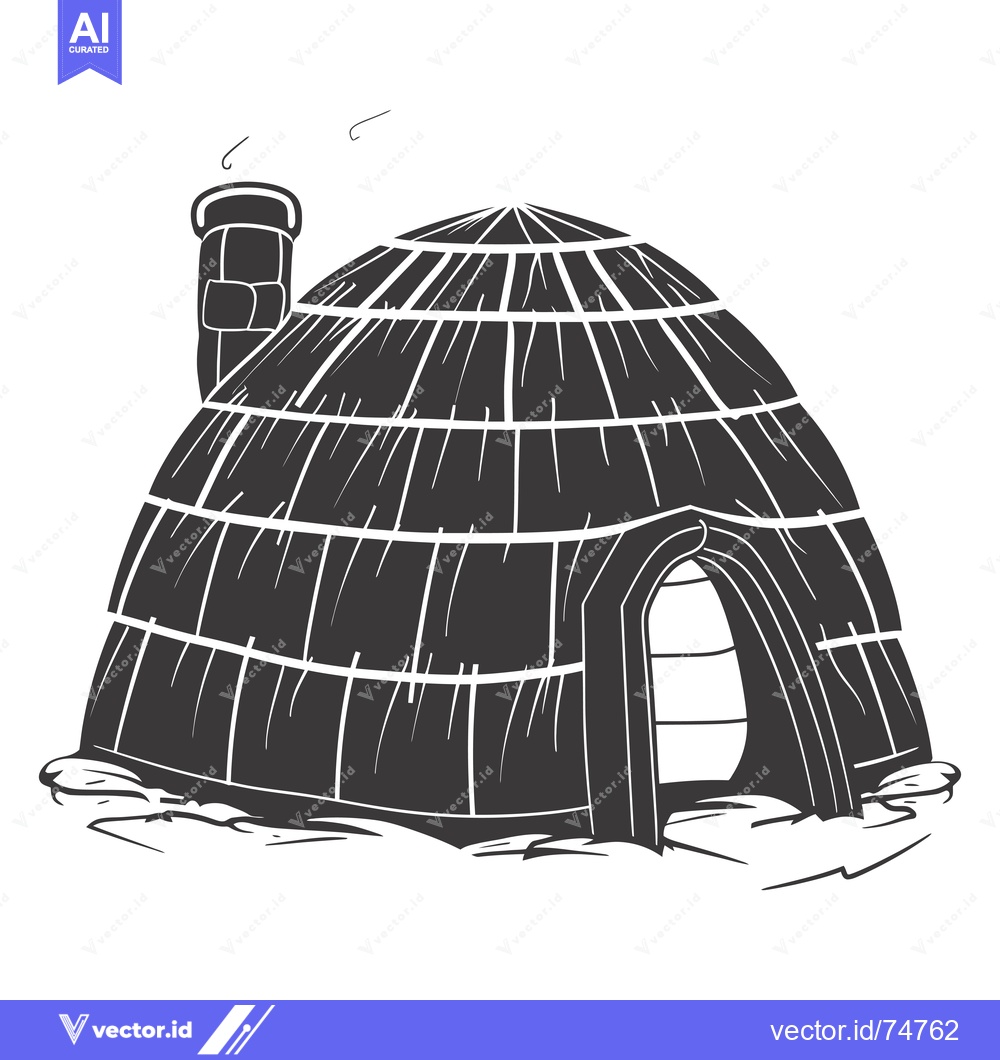 Premium Vector of A Black and White Illustration of an Igloo with a Chimney