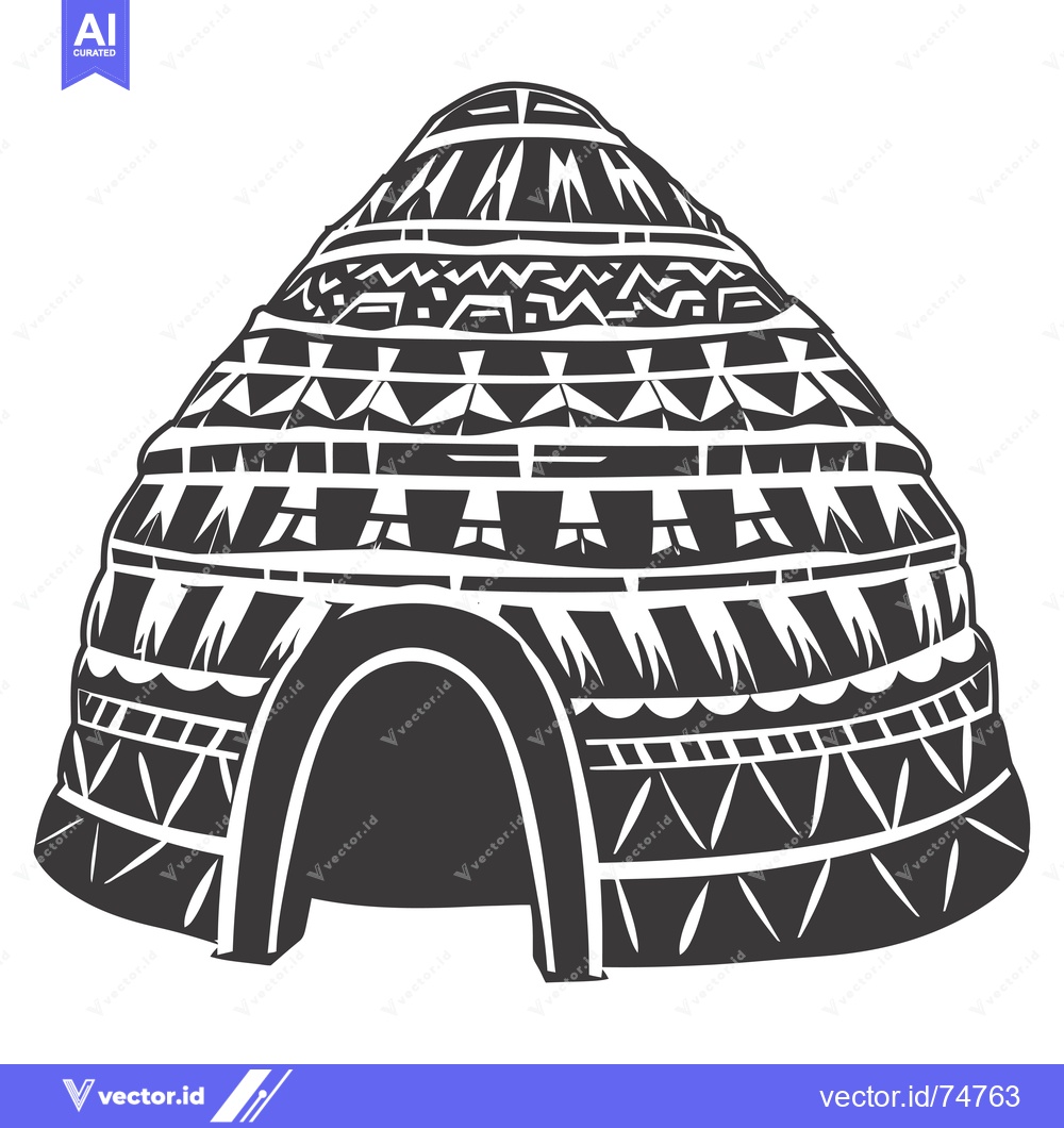 Premium Vector dari Traditional Conical Hut with Ornate Geometric Pattern