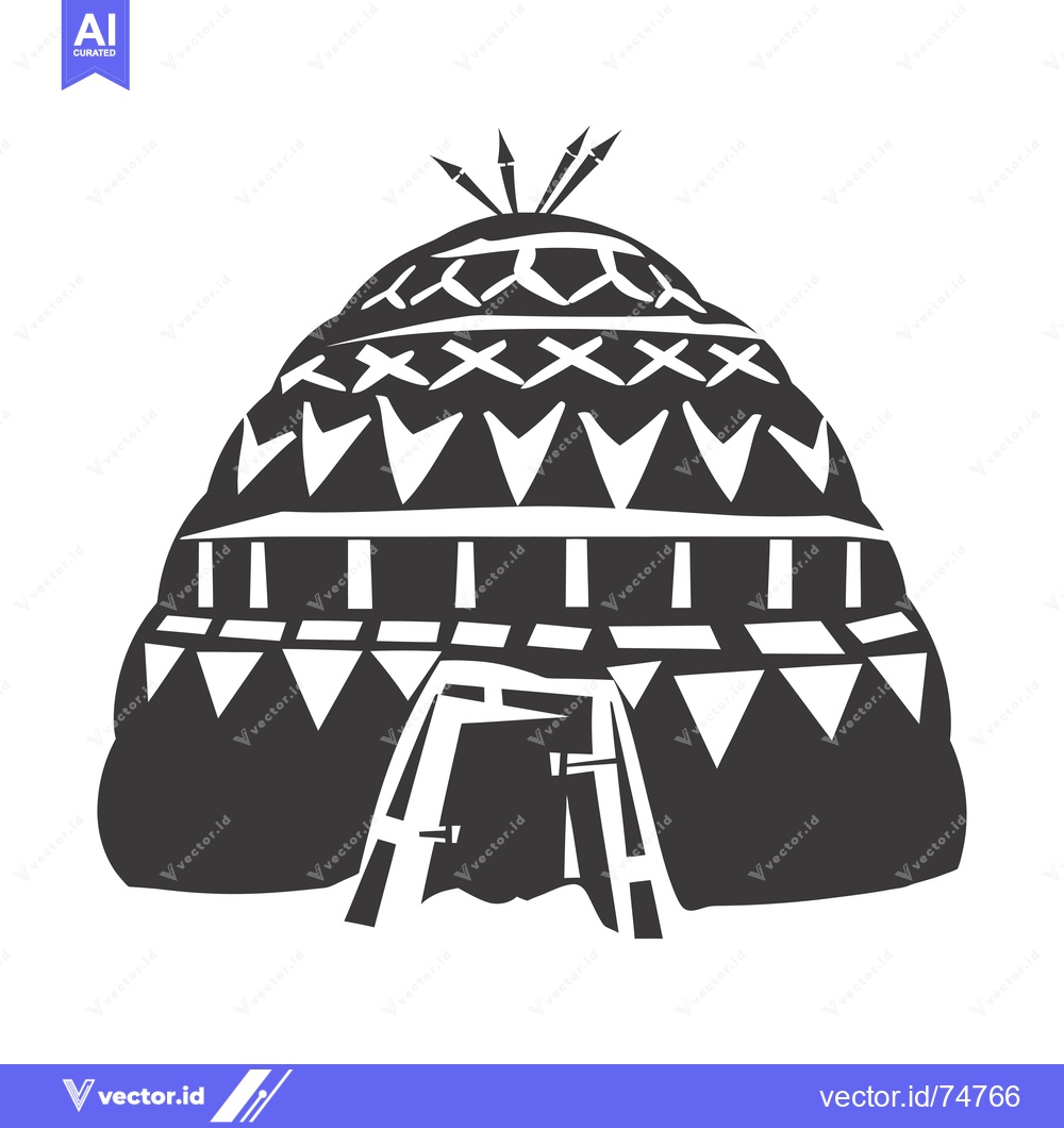 Premium Vector dari Black and White Illustration of a Traditional Dome-Shaped Tent with Ge