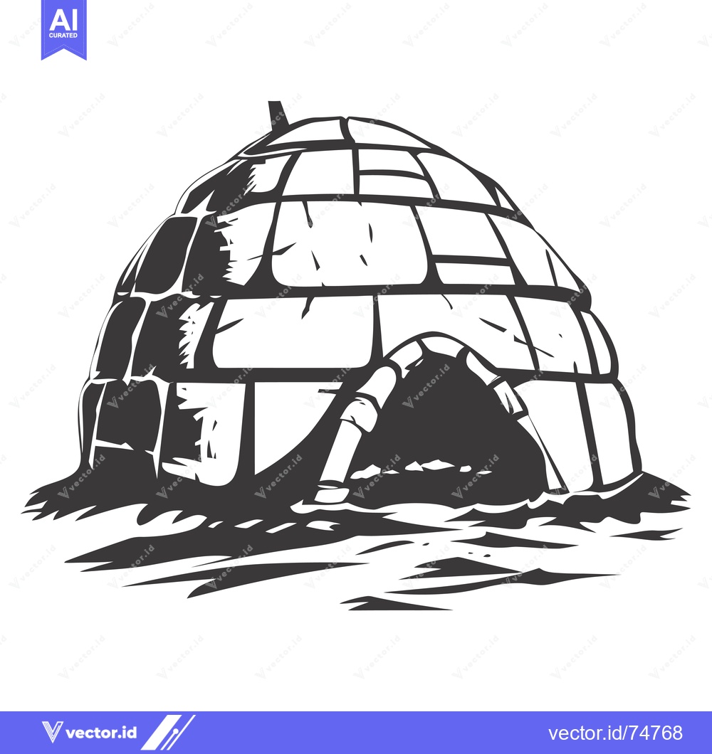 Premium Vector of A Black and White Illustration of an Igloo with a Dark Entrance