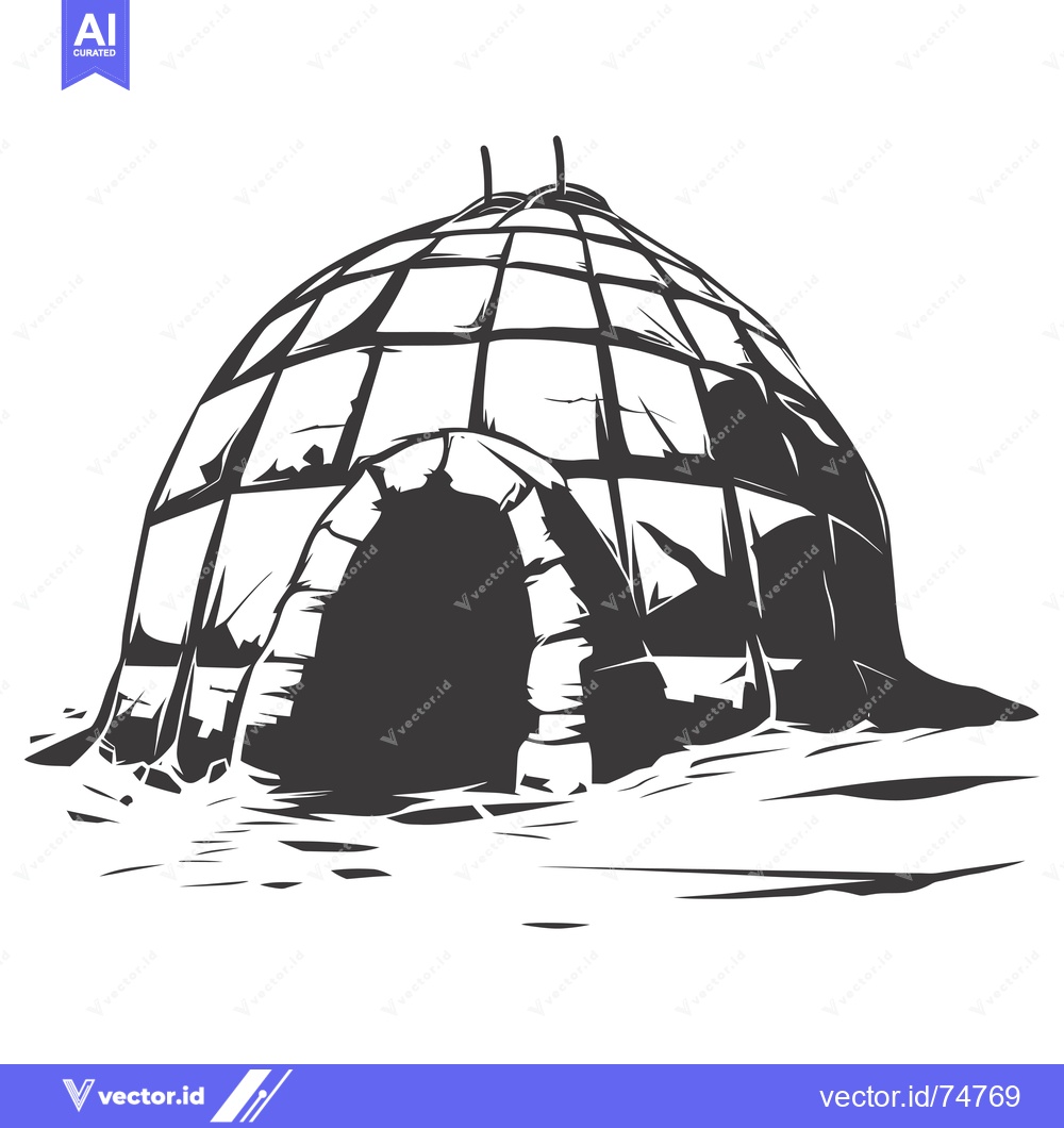 Premium Vector of A black and white illustration of an igloo with a dark entrance