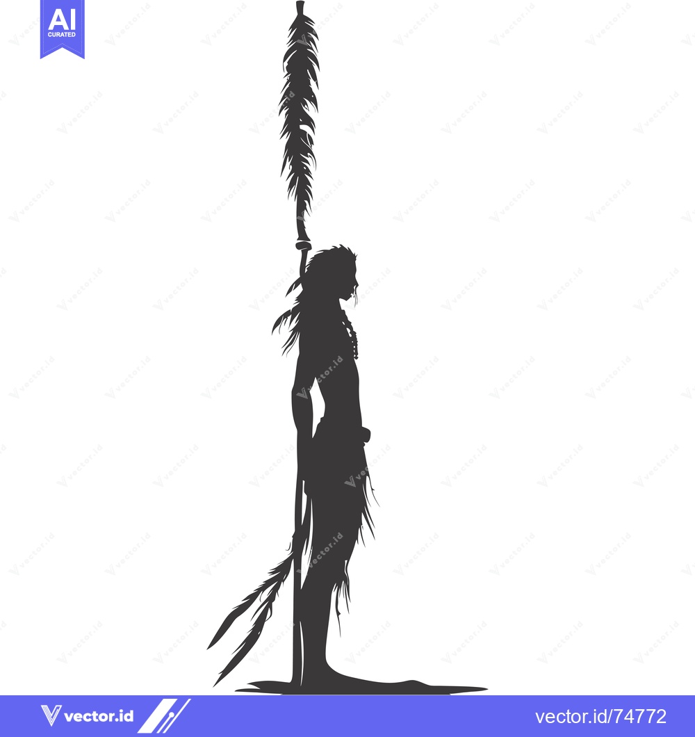 Premium Vector of Silhouette of a Native American Warrior with a Spear and Feathers