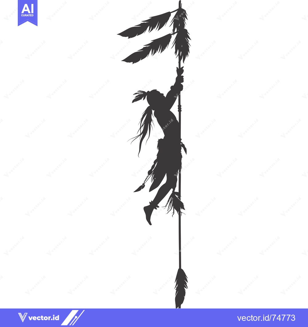 Premium Vector dari Silhouette of Native American Man Climbing a Pole with Feathers