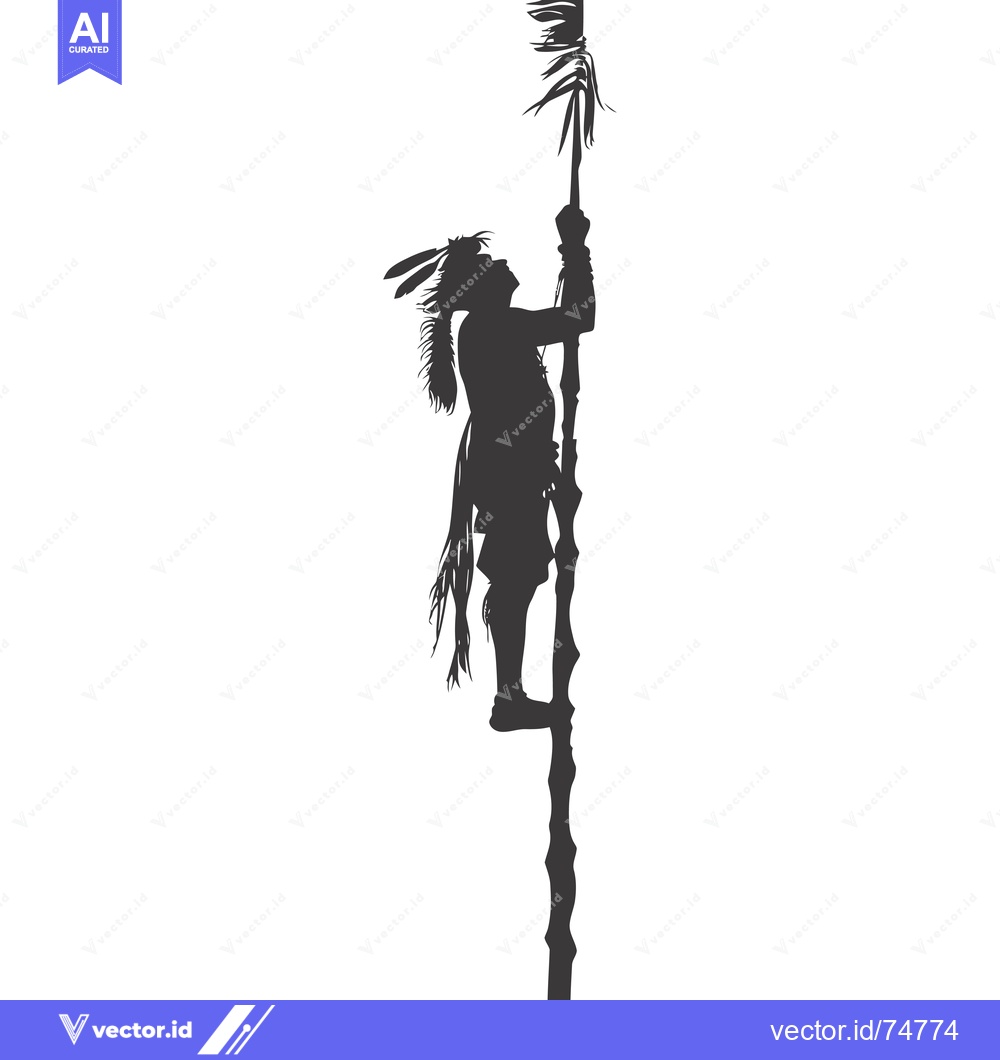 Premium Vector dari Silhouette of a Native American Man Climbing a Tall Pole
