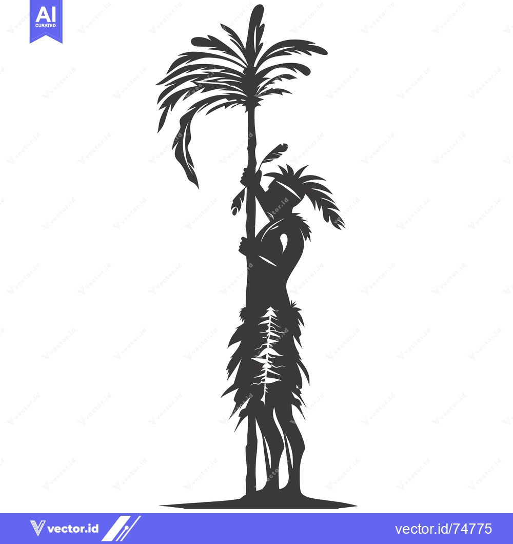 Premium Vector of Silhouette of a Native American Holding a Palm Tree
