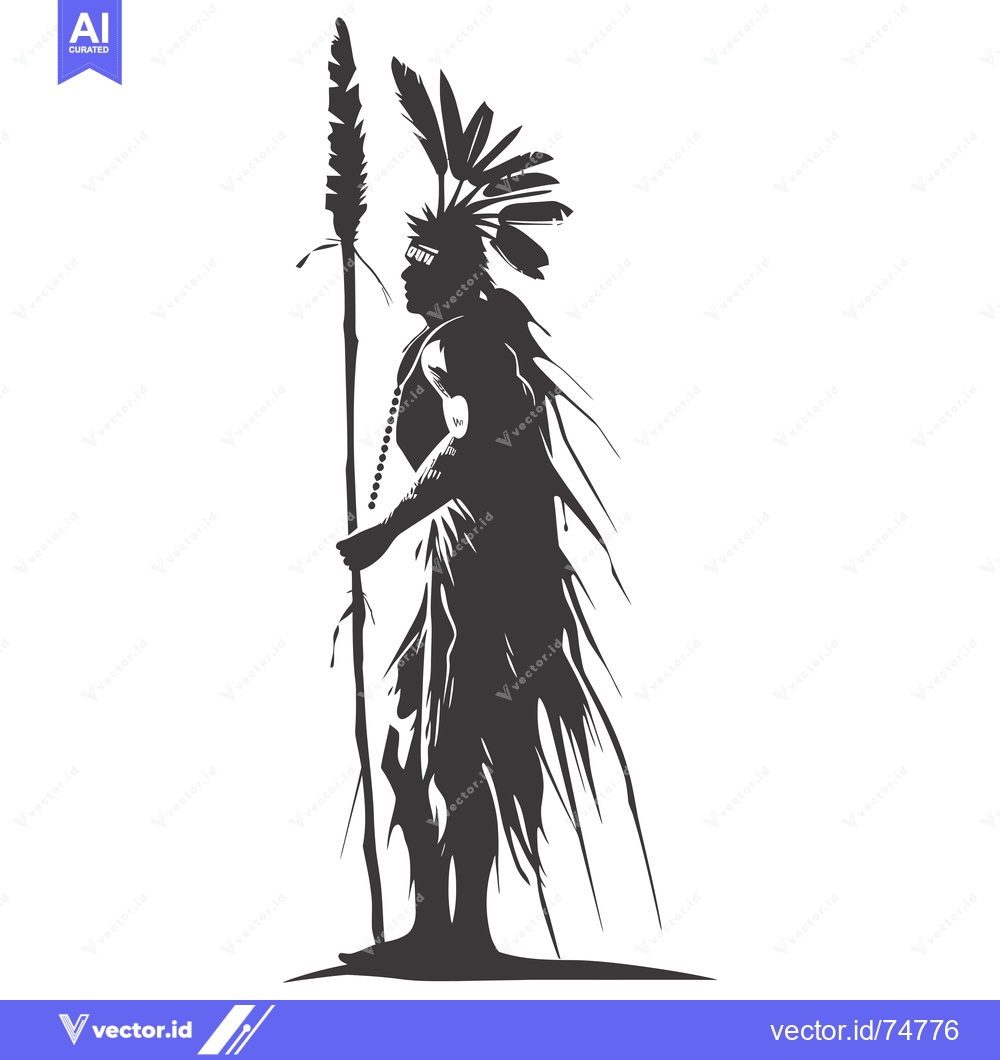 Premium Vector of Silhouette of an Indigenous Warrior Holding a Spear