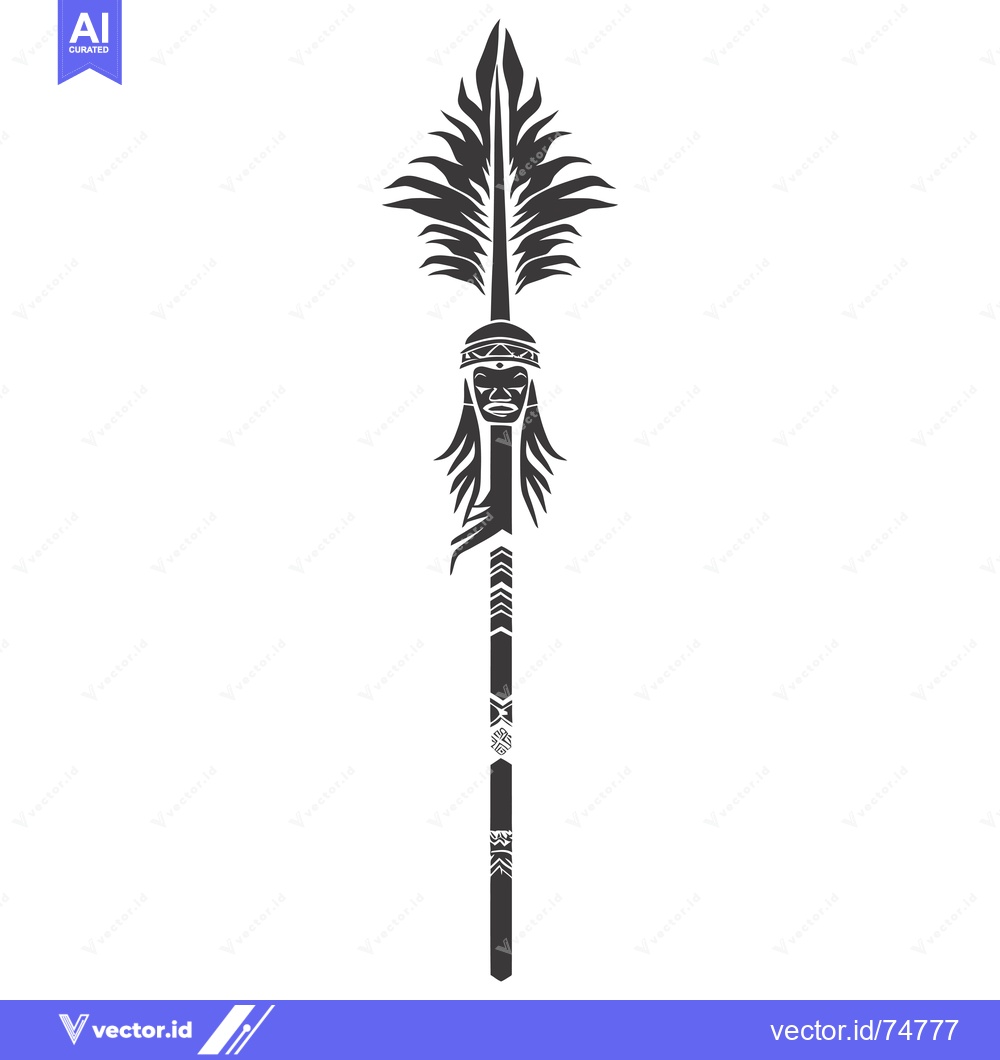 Premium Vector dari Black and White Illustration of a Ceremonial Spear with an Ornate Head