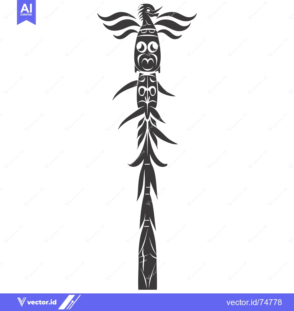 Premium Vector dari Black and White Illustration of a Totem Pole with a Bird at the Top
