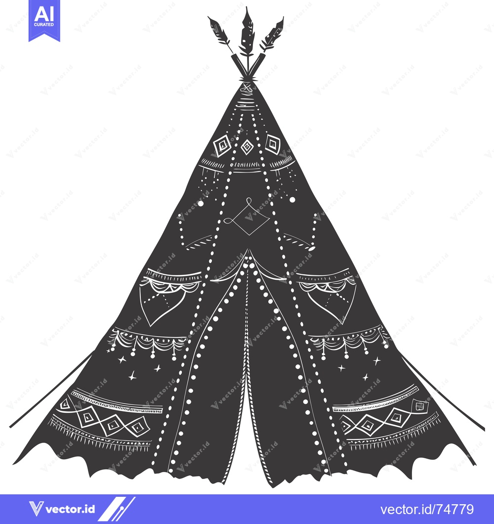 Premium Vector of Black and White Illustrated Teepee with Ornamental Details