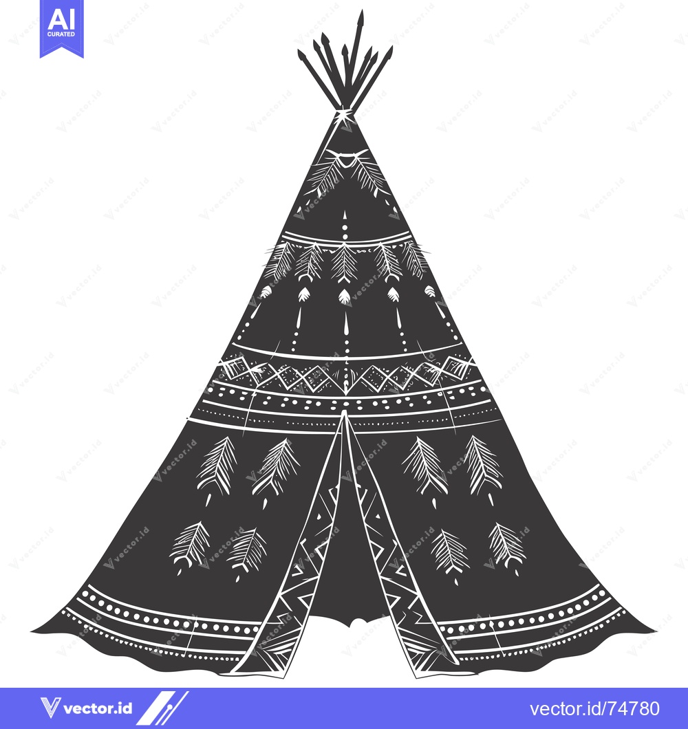 Premium Vector dari Black and White Illustration of a Teepee with Geometric Patterns
