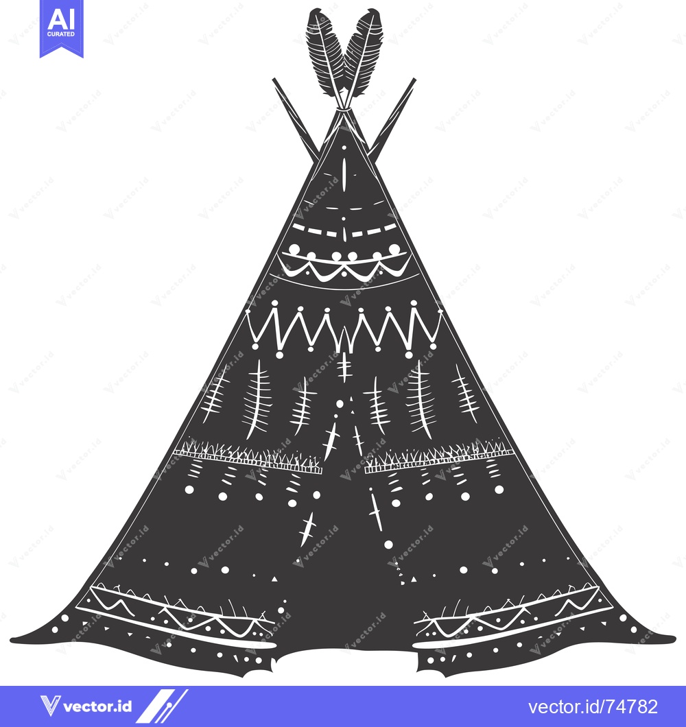 Premium Vector of Black and White Hand-Drawn Illustration of a Teepee with Feathers