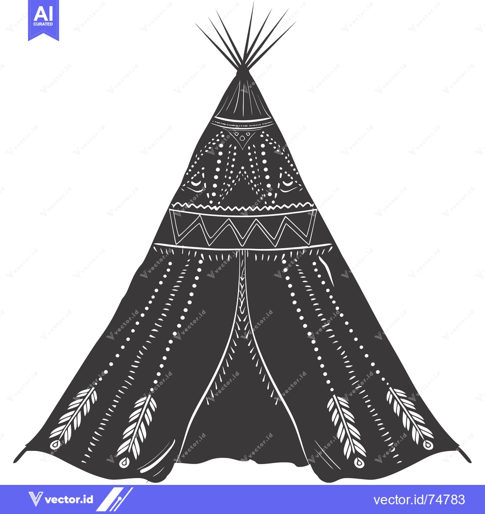Premium Vector dari Black and White Illustration of a Native American Teepee with Ornament