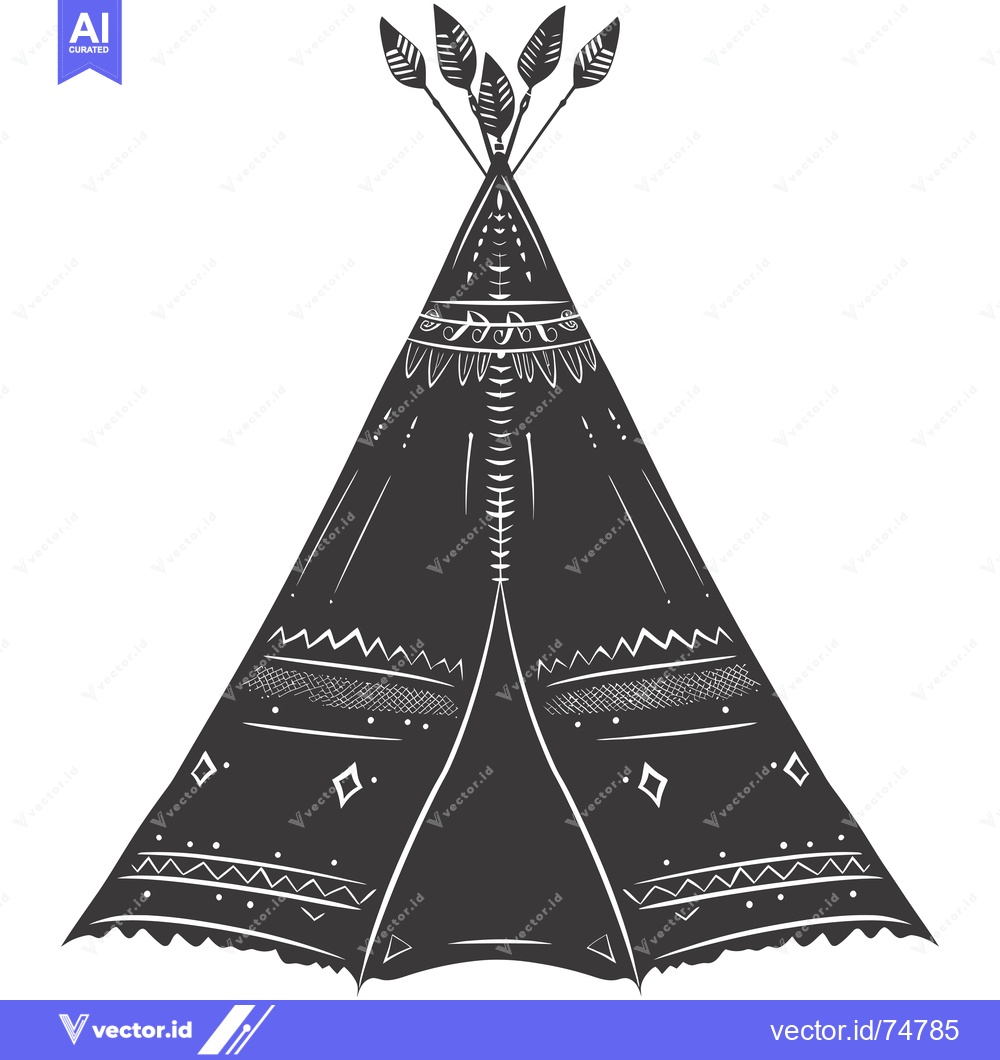 Premium Vector dari Black and White Illustration of a Teepee with Feathers