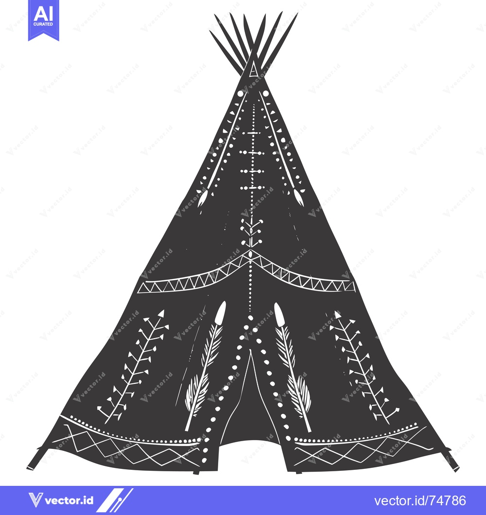 Premium Vector of Black and White Hand Drawn Illustration of a Teepee with Traditional D