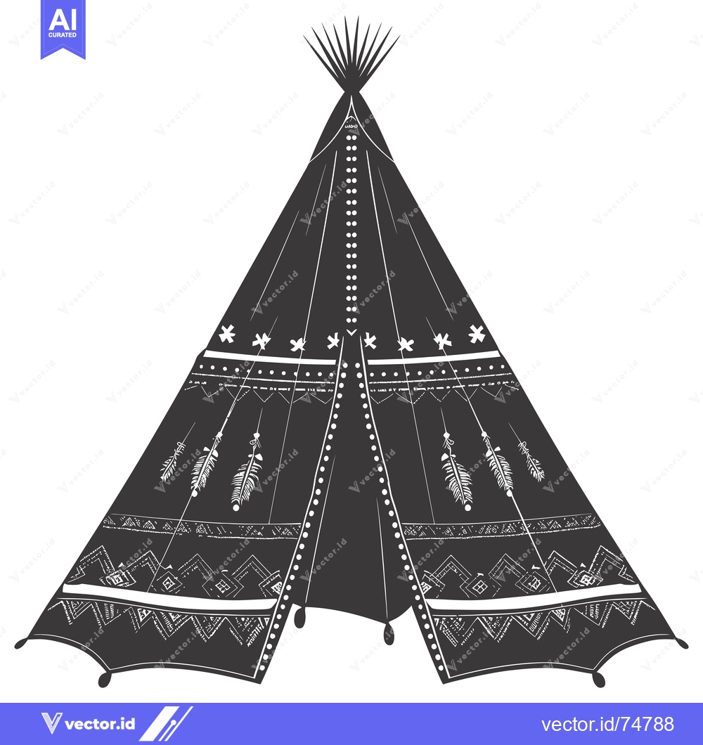 Premium Vector dari Ornate Black and White Teepee with Geometric and Feather Patterns