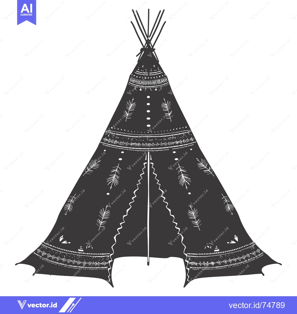Premium Vector of Black and White Illustration of a Teepee with Geometric and Feather Pa