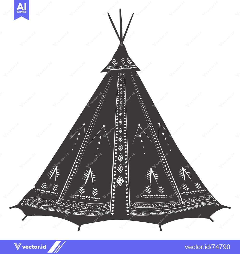 Premium Vector dari Black and White Hand Drawn Illustration of a Teepee with Geometric Pat