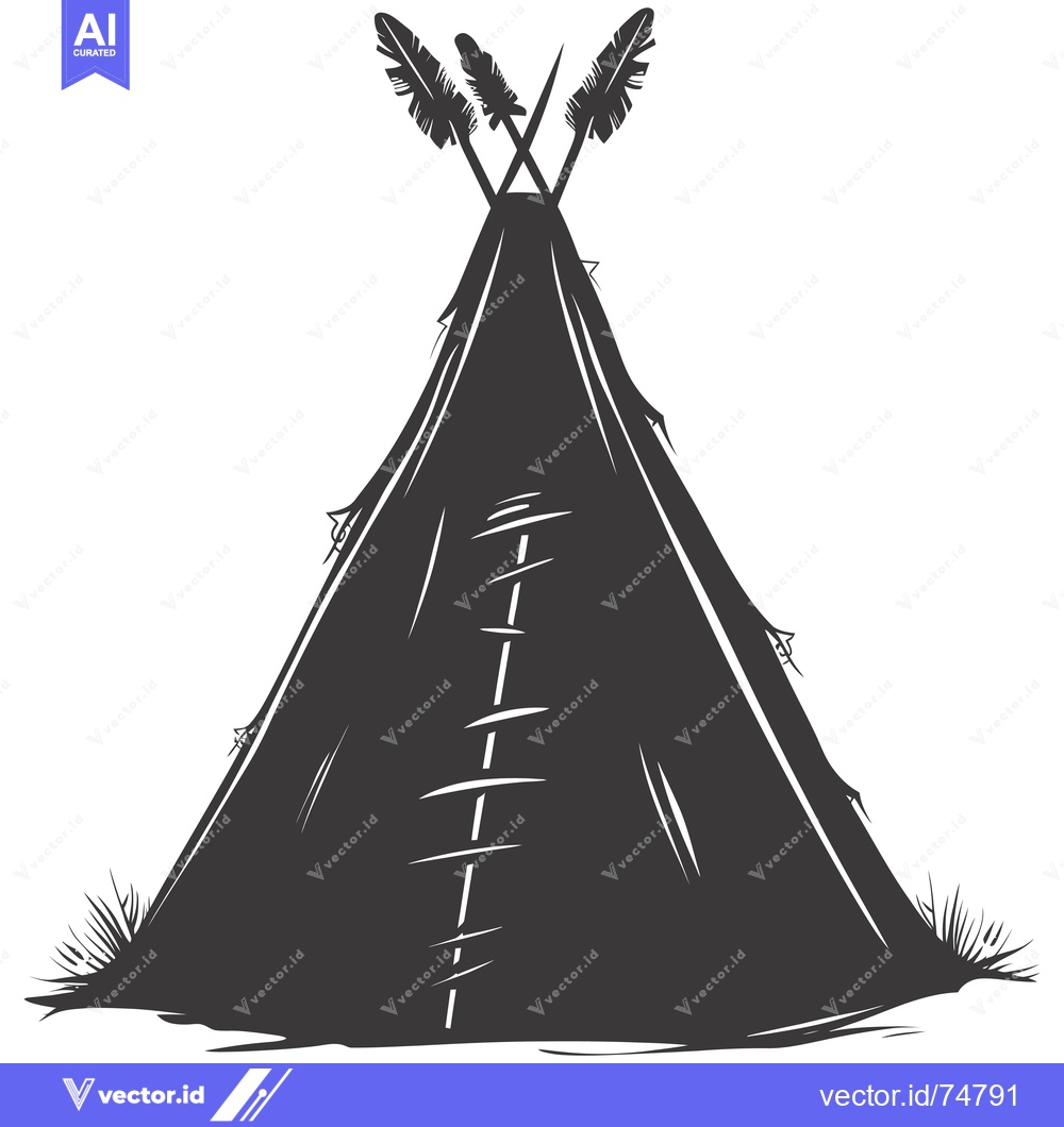Premium Vector dari Black and White Silhouette of a Native American Teepee