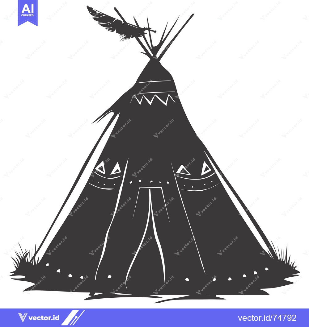 Premium Vector dari A silhouette of a Native American teepee with a feather on top
