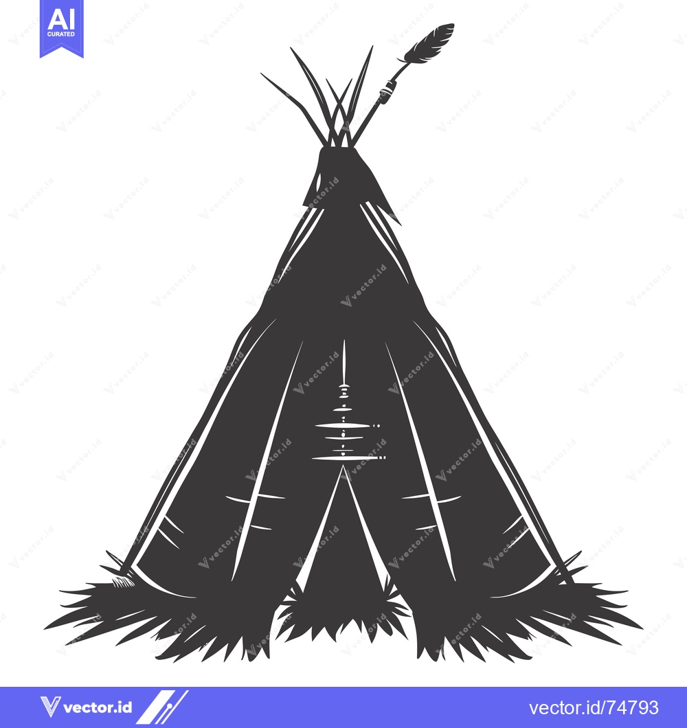 Premium Vector dari Black and White Silhouette of a Teepee with a Feather on Top