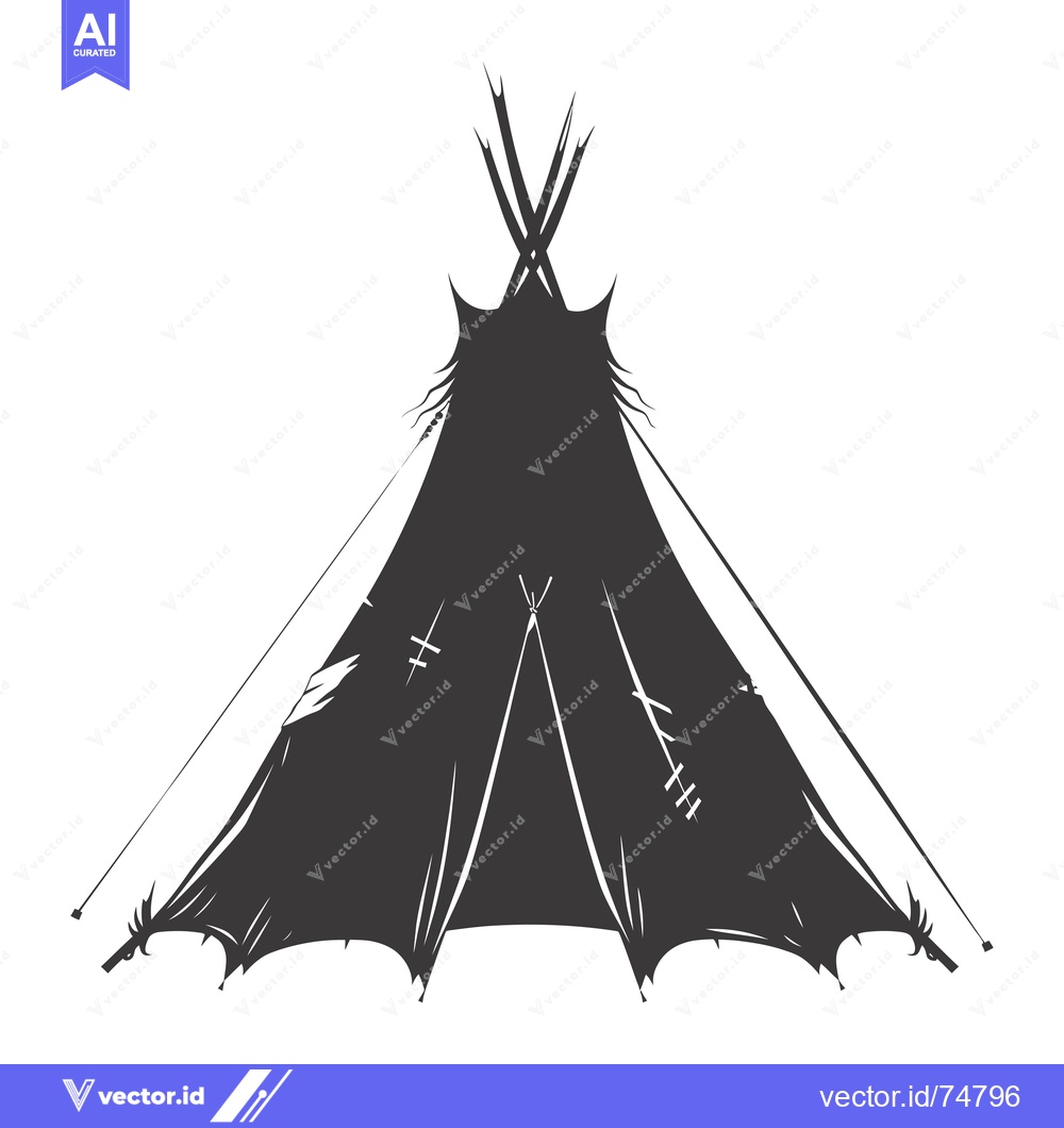 Premium Vector dari Black and White Silhouette of a Tepee with Patchwork Detail