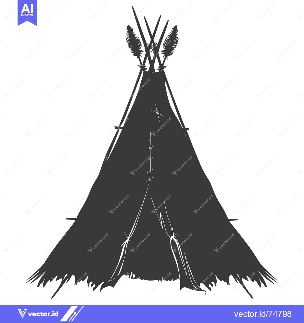 Premium Vector dari A Black and White Silhouette of a Native American Teepee with Feathers
