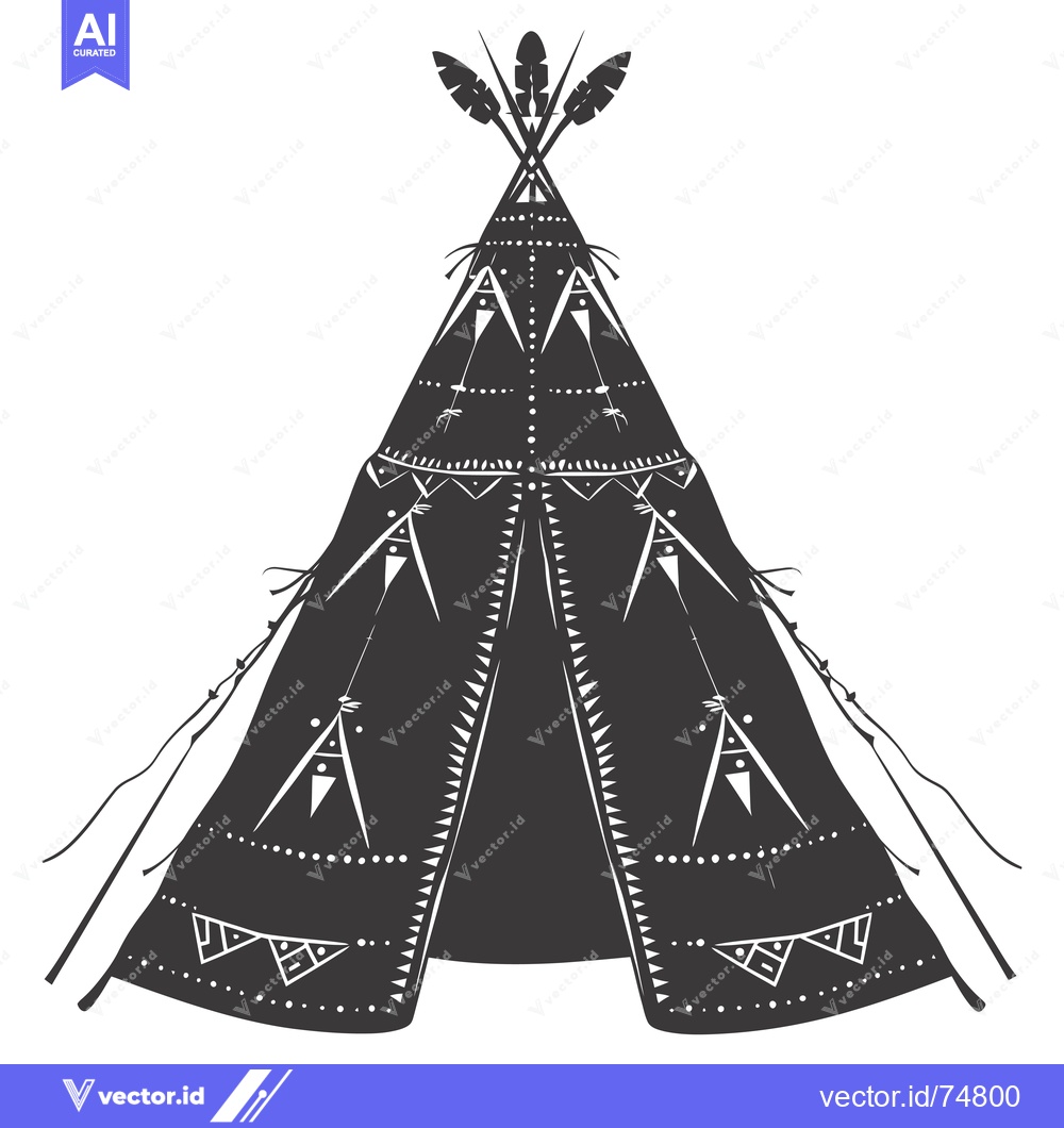 Premium Vector of Black and White Illustration of a Teepee with Geometric Designs