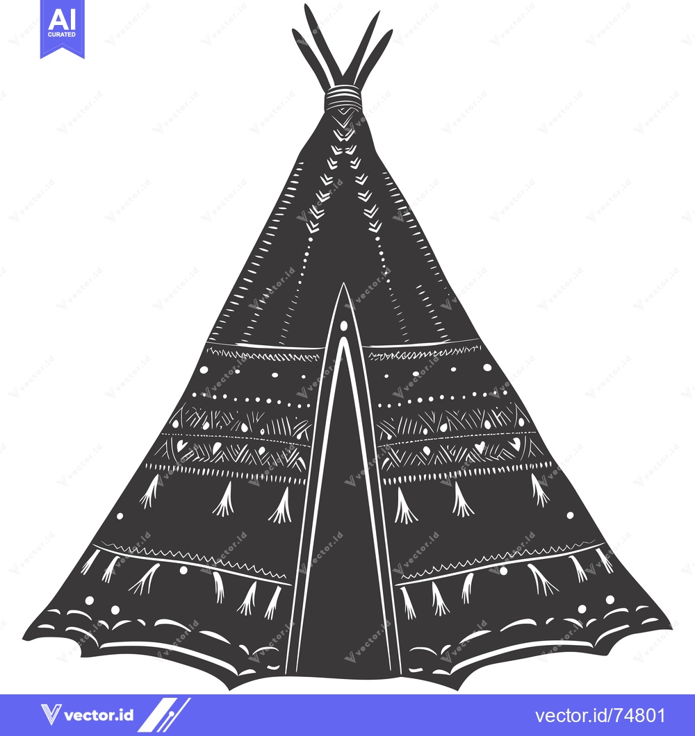 Premium Vector dari Black and white illustration of a teepee with geometric patterns