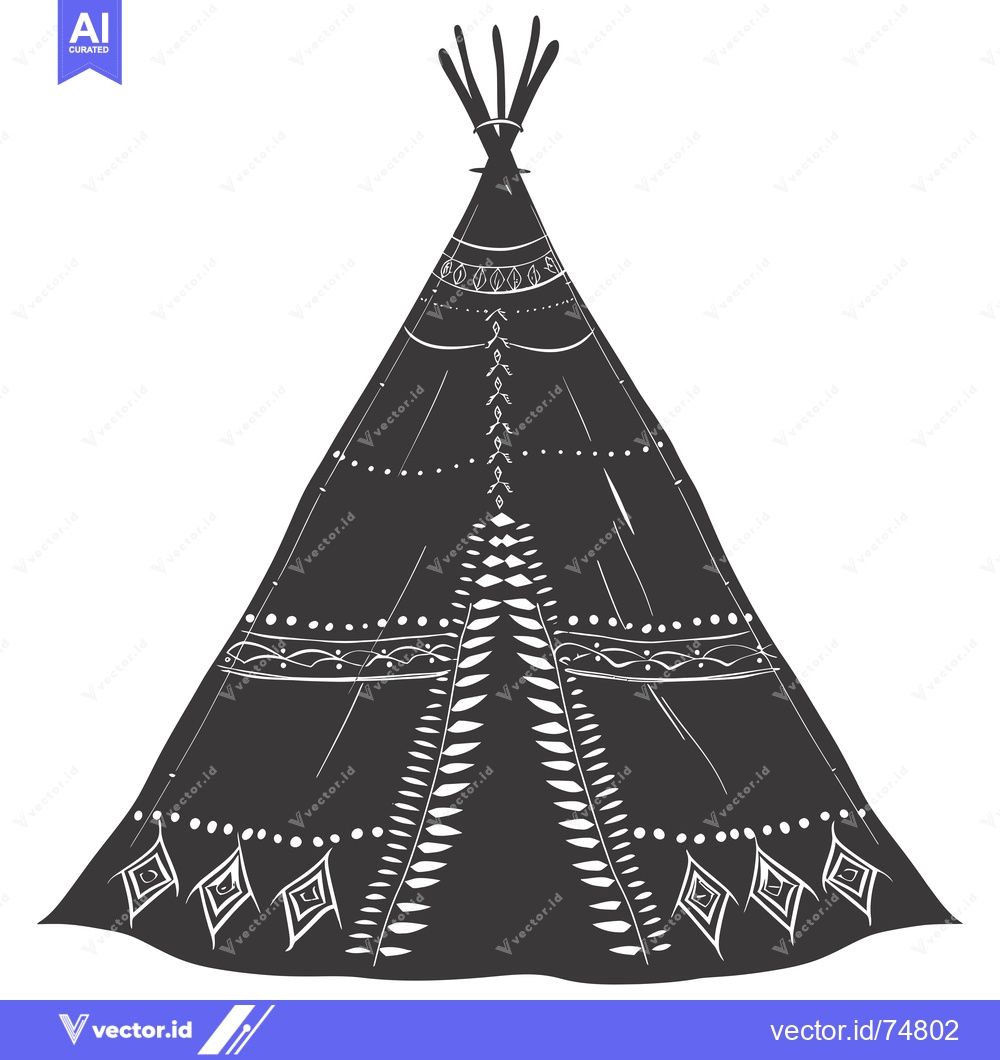 Premium Vector of Black and White Illustration of a Teepee with Tribal Design