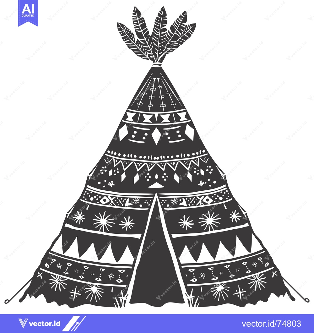 Premium Vector dari A Black and White Illustrated Teepee with Geometric Patterns