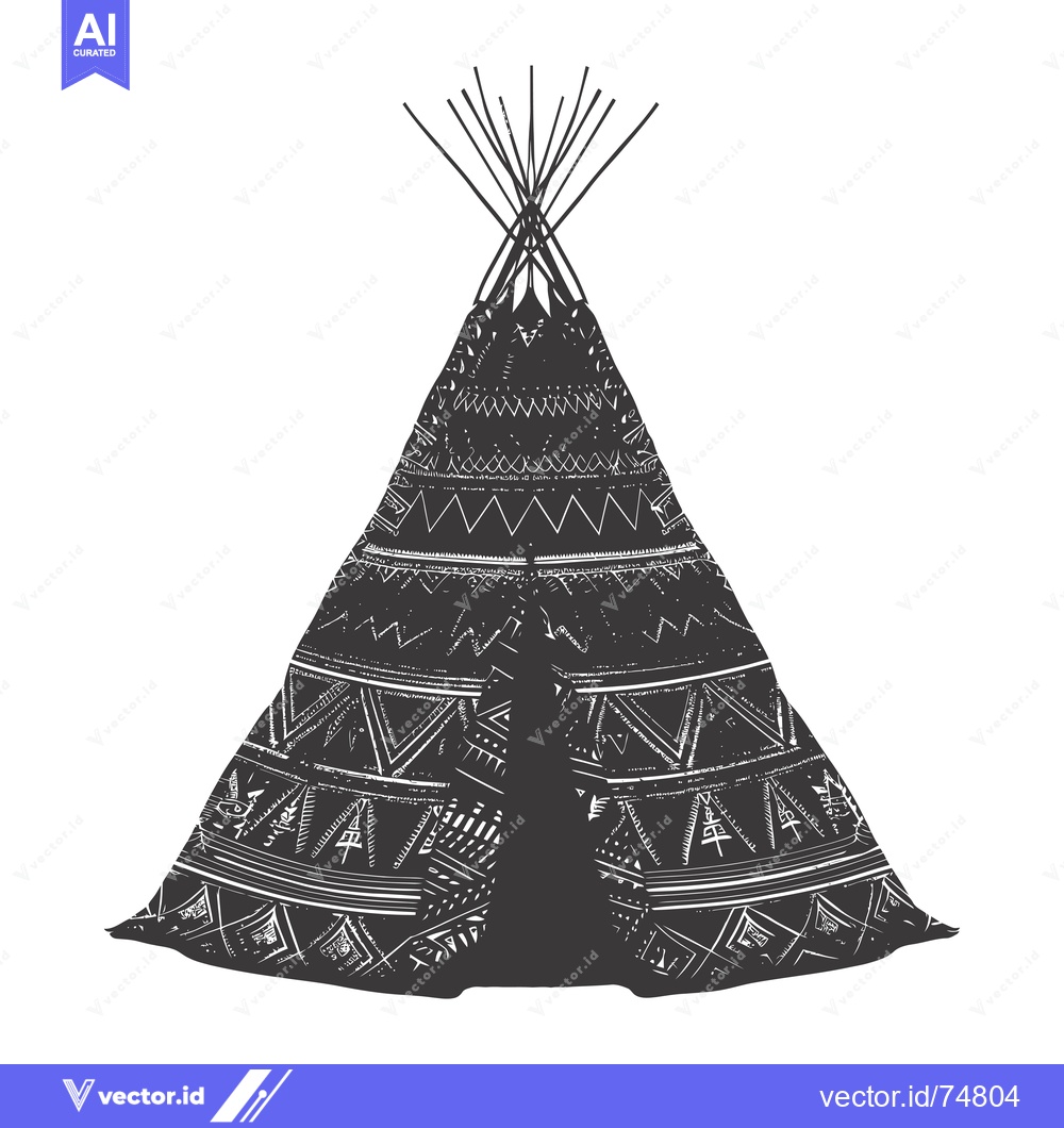 Premium Vector of Hand Drawn Black and White Teepee with Geometric Patterns