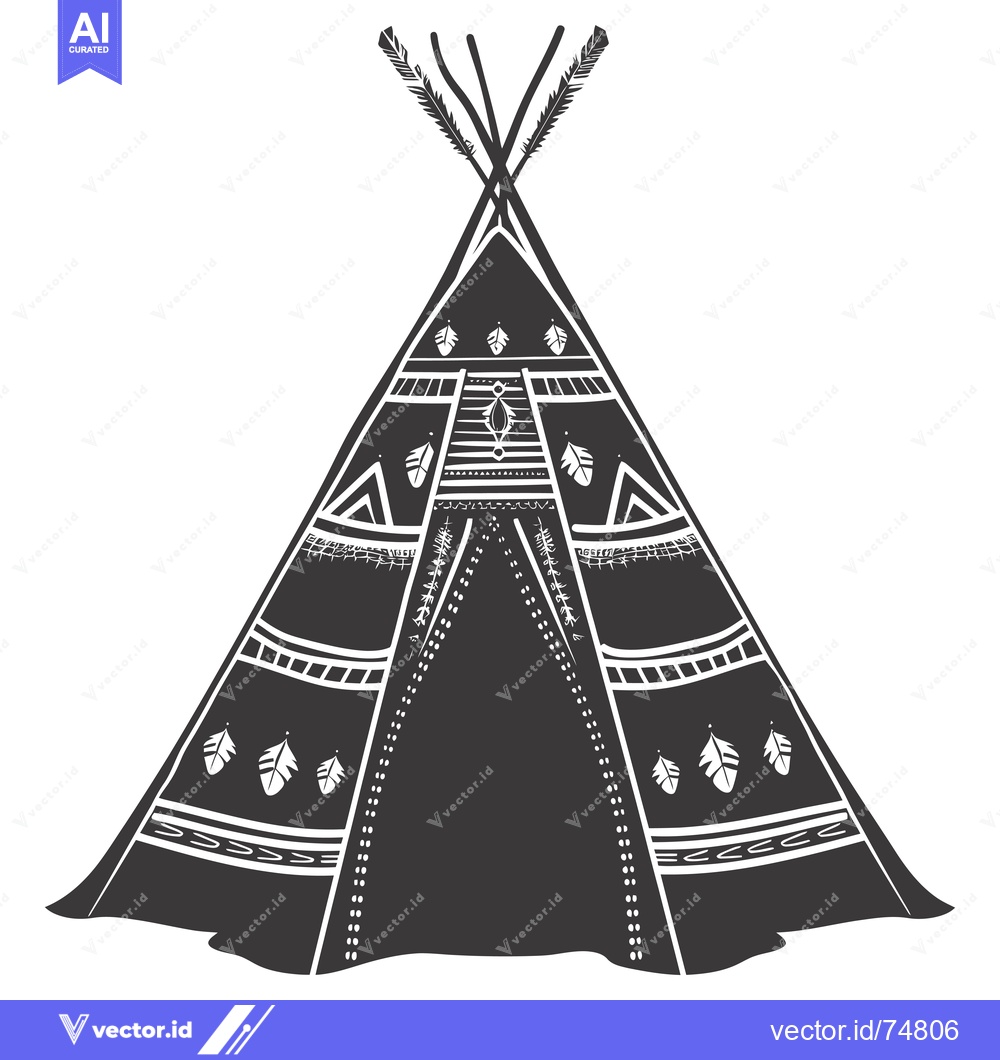 Premium Vector dari Black and White Illustration of a Decorated Teepee