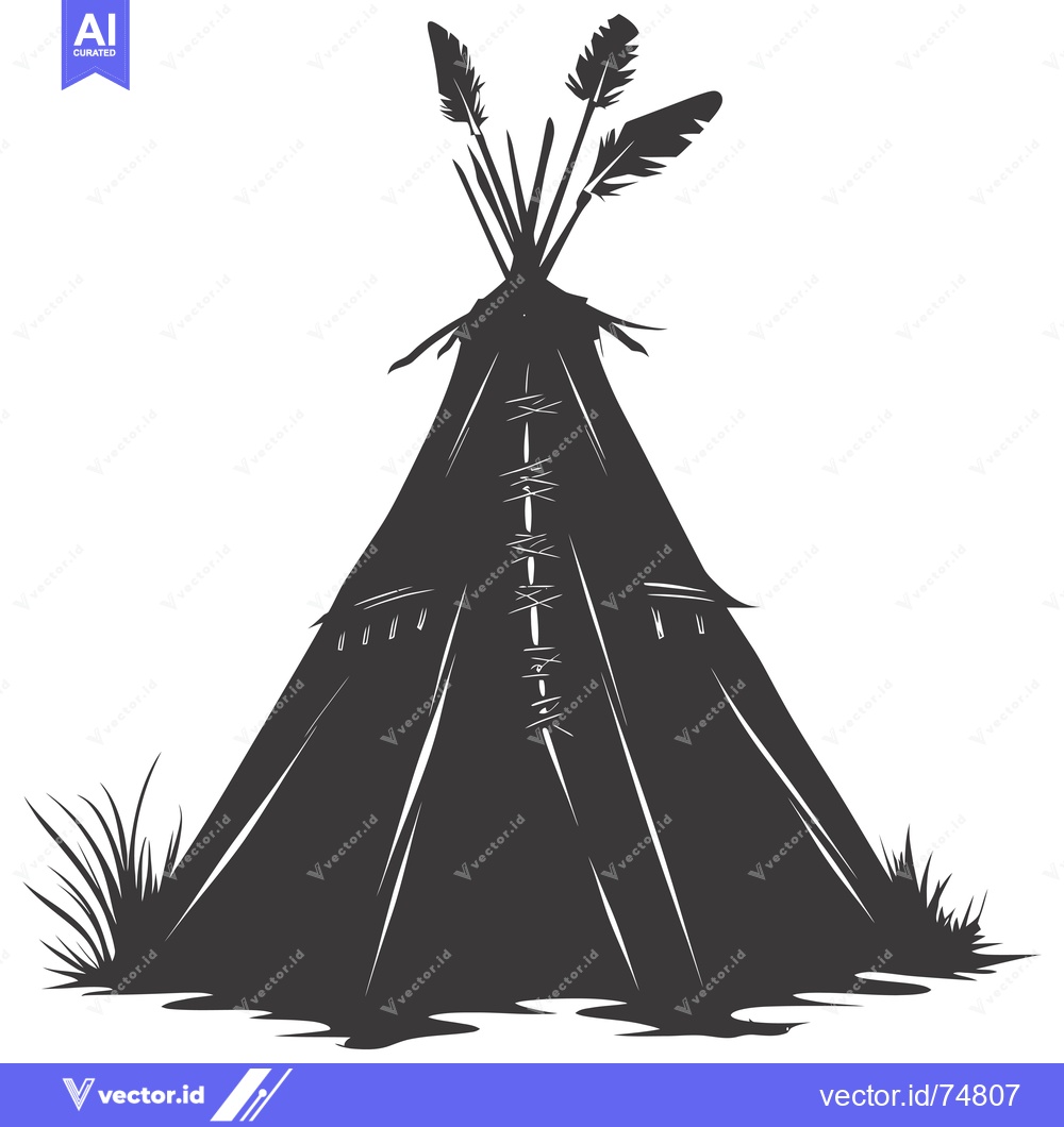 Premium Vector of A Black and White Silhouette of a Native American Teepee