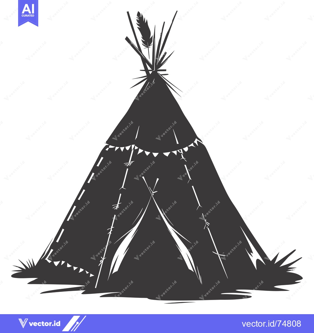 Premium Vector dari Black and White Silhouette of a Traditional Native American Teepee