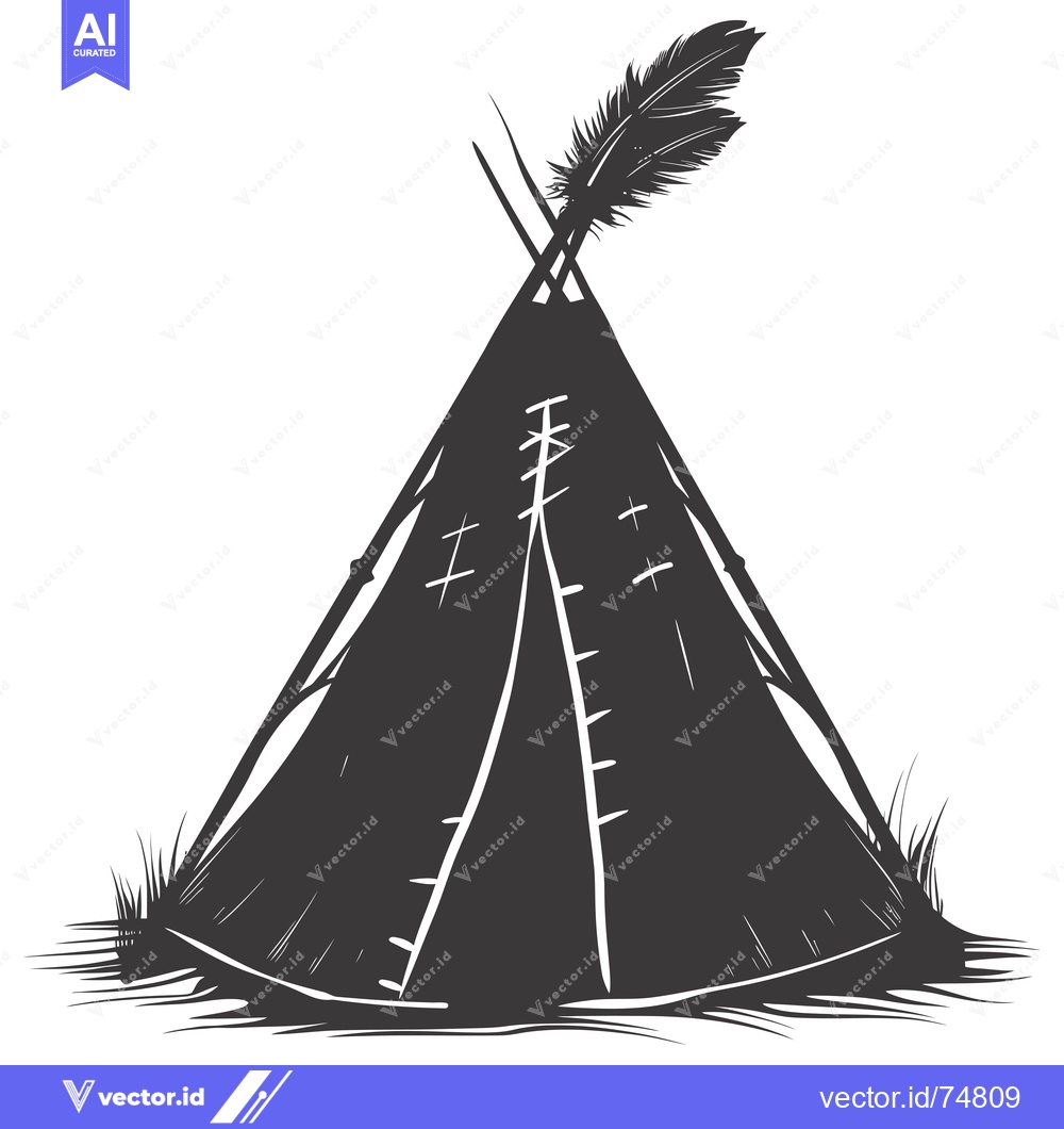Premium Vector of Black and White Silhouette of a Native American Teepee