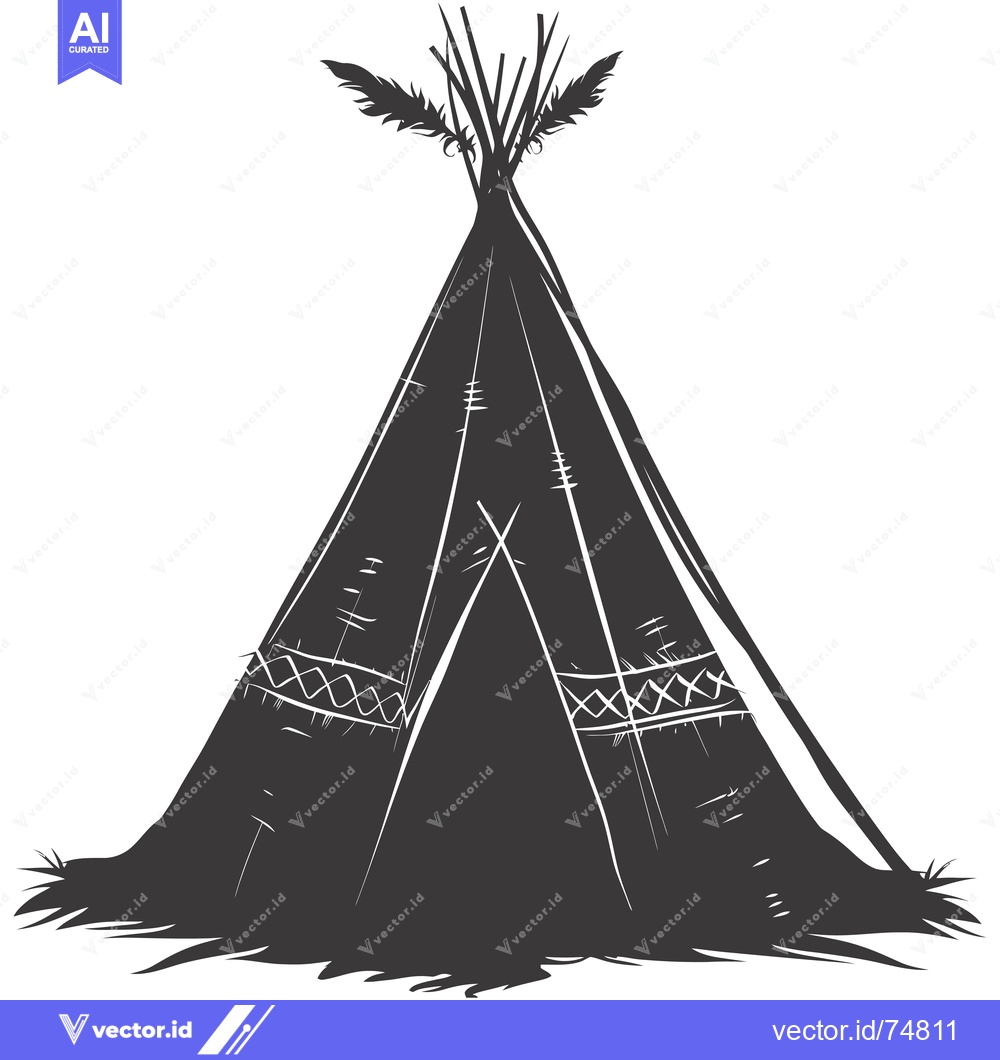 Premium Vector of Black and White Illustration of a Native American Teepee with Feathers