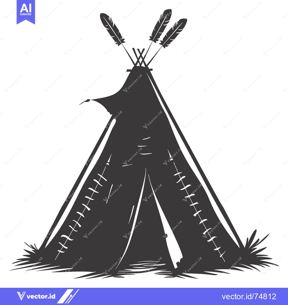 Premium Vector of Black and white silhouette of a teepee with three feathers