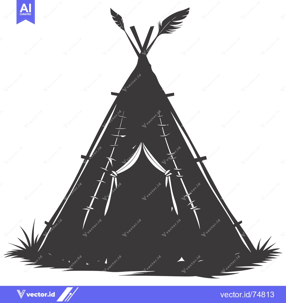 Premium Vector of A Black and White Silhouette of a Native American Teepee