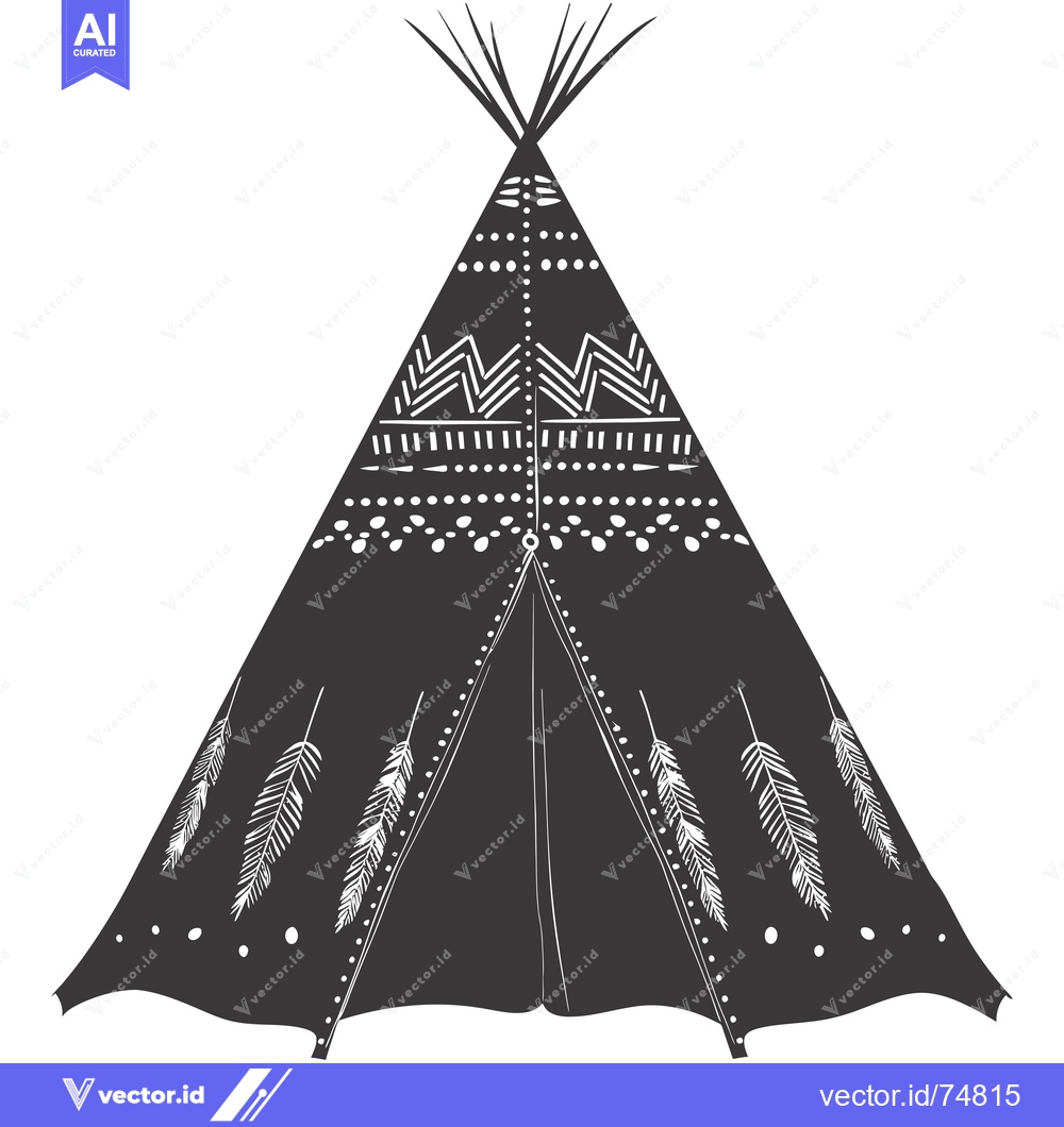Premium Vector dari Black and White Illustration of a Teepee with a White Feather Pattern