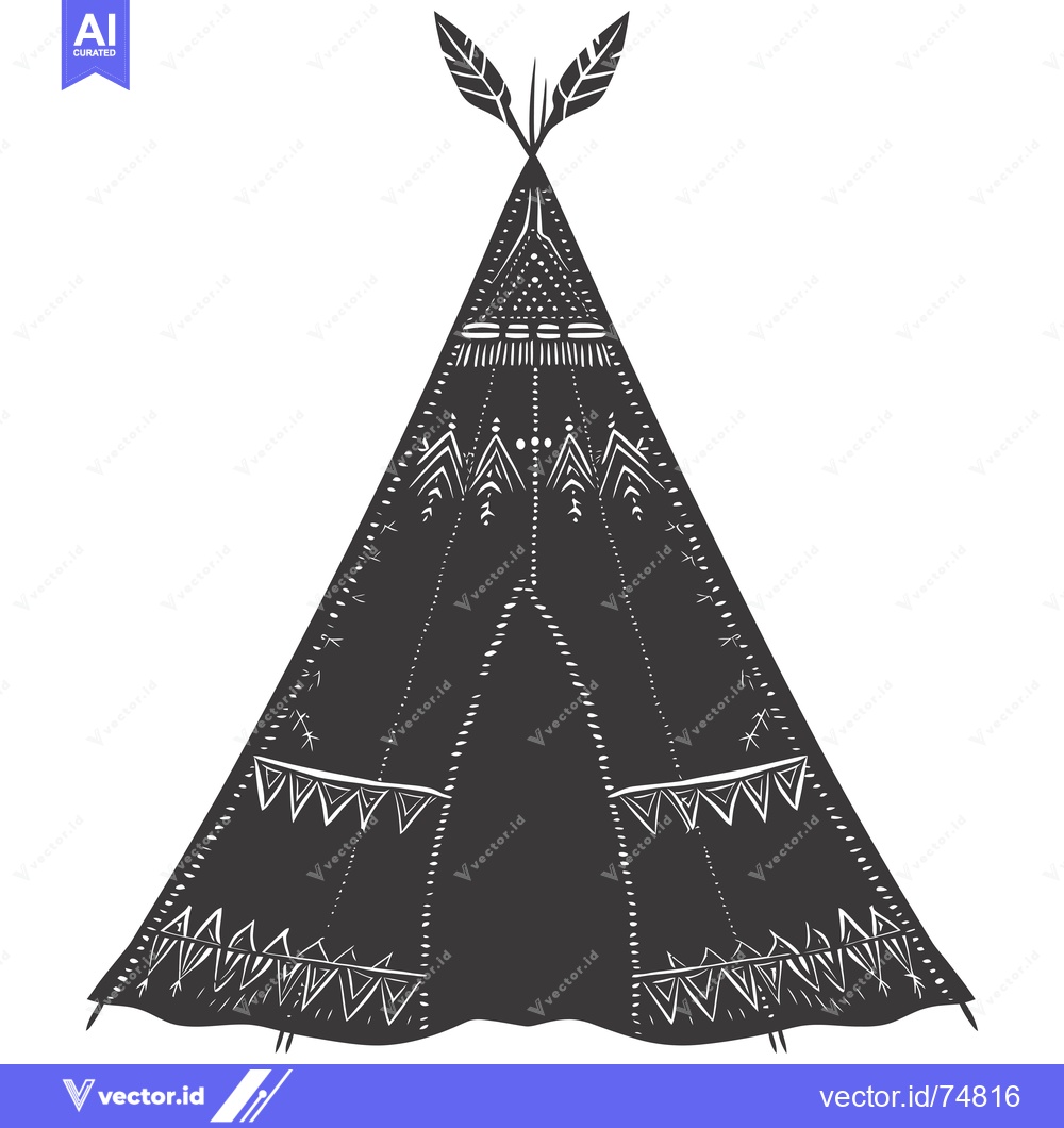 Premium Vector dari Black and White Illustration of a Native American Teepee with Feathers