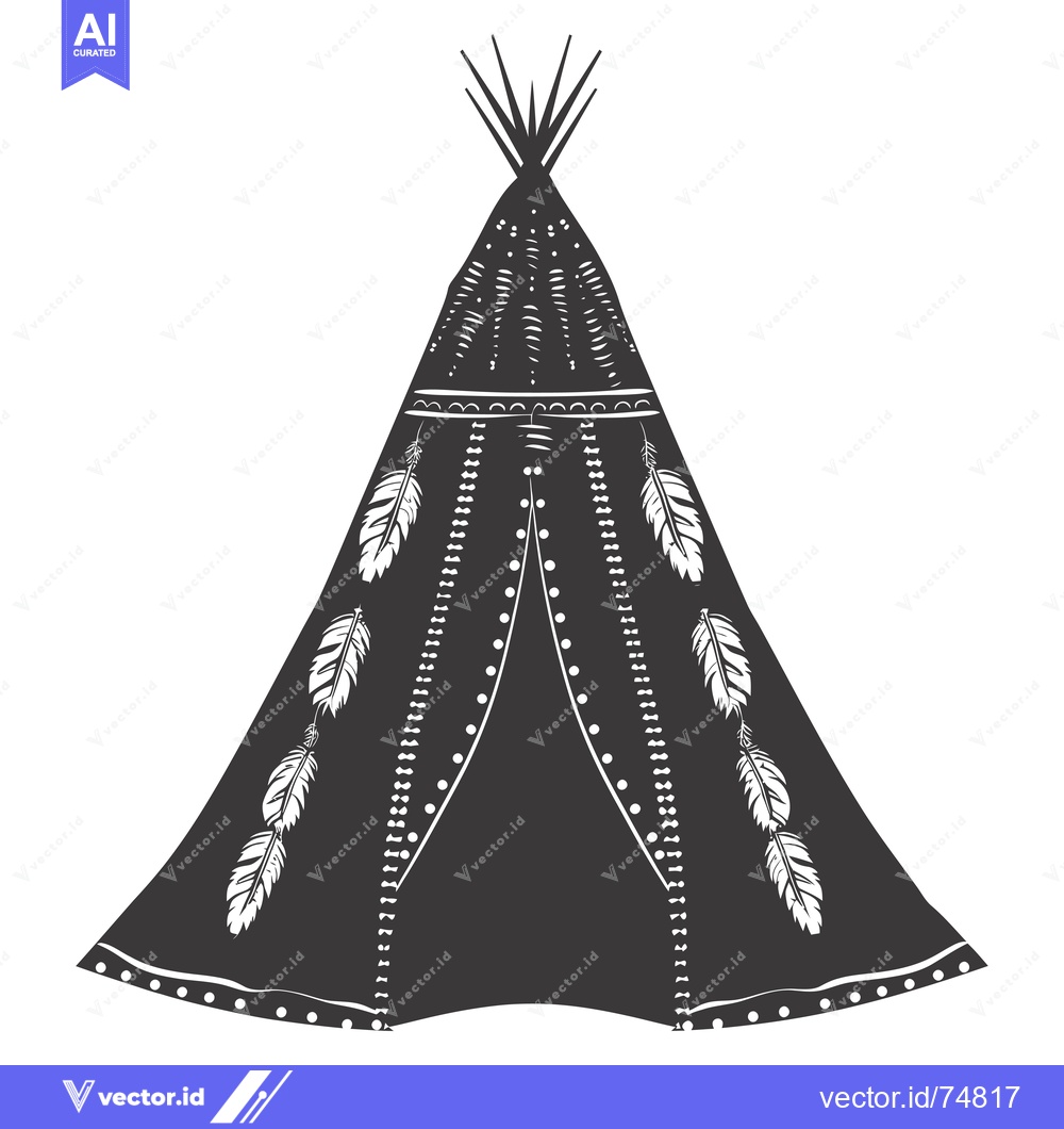 Premium Vector dari Ornate Black and White Teepee with Feathers