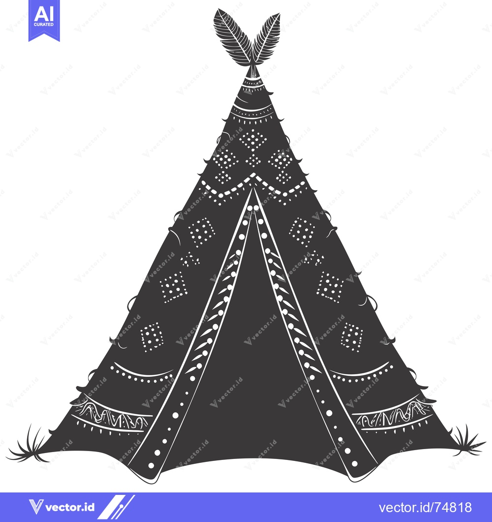 Premium Vector of Black and White Silhouette of a Decorated Teepee