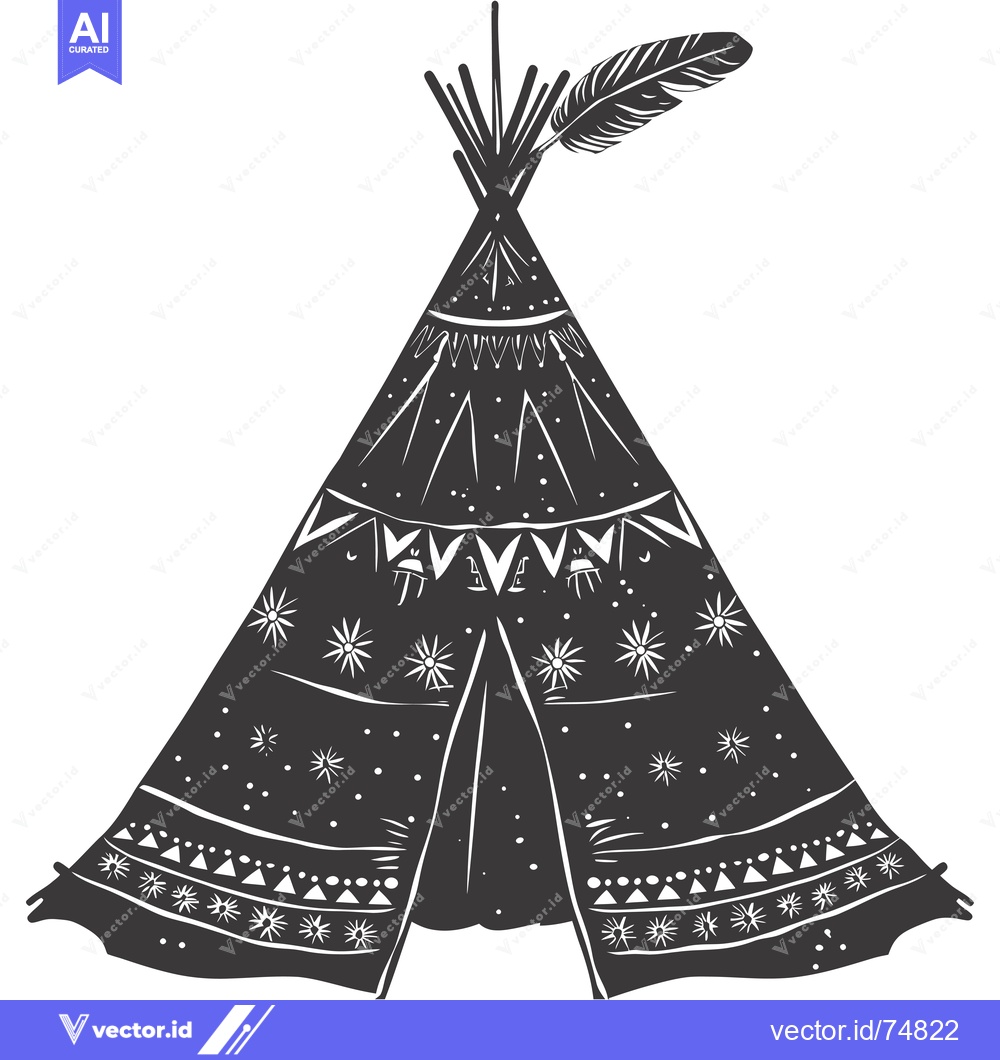 Premium Vector of A Black and White Illustration of a Native American Teepee with a Feat